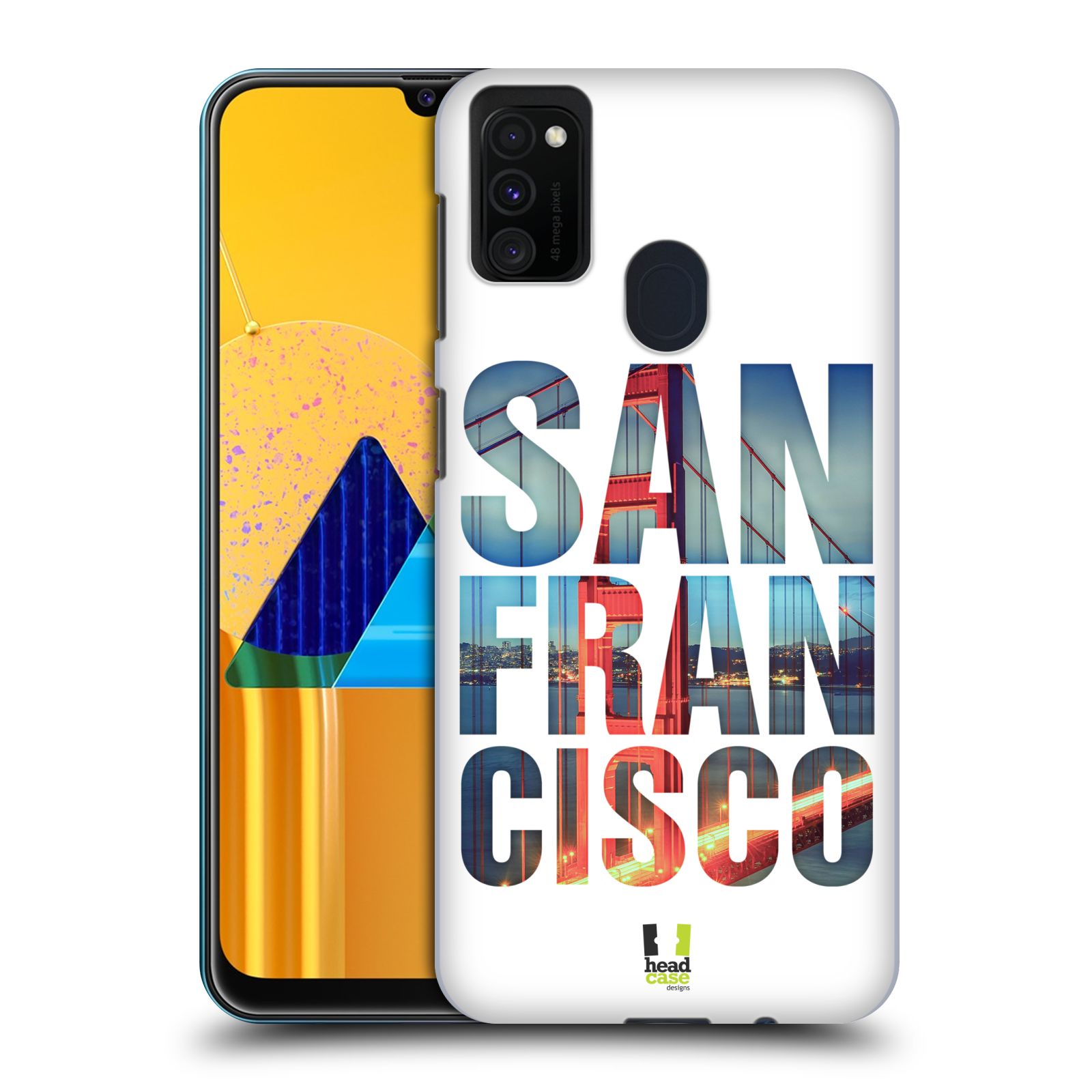 Zadní kryt na mobil Samsung Galaxy M21 vzor Města foto a nadpis USA, SAN FRANCISCO, MOST