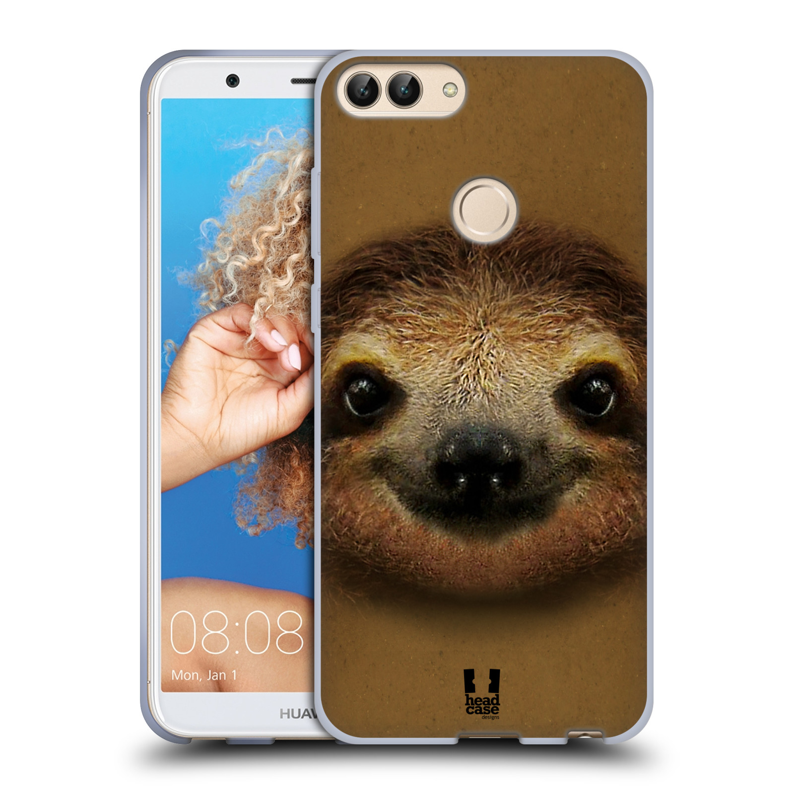 HEAD CASE silikon obal na mobil Huawei P SMART vzor Zvířecí tváře 2 lenochod