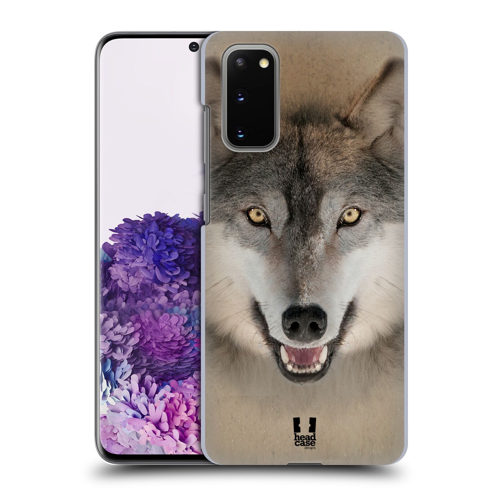 Pouzdro na mobil Samsung Galaxy S20 - HEAD CASE - vzor Zvířecí tváře 2 vlk šedý