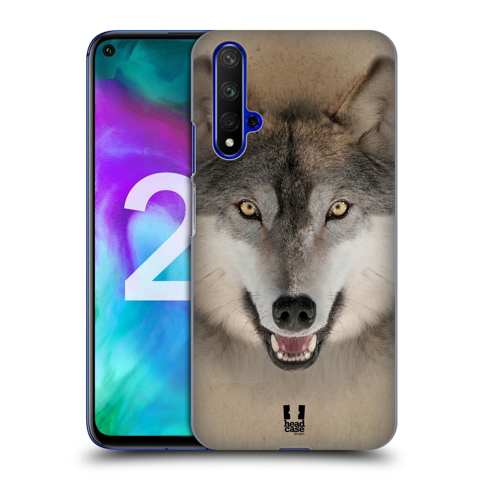 Pouzdro na mobil Honor 20 - HEAD CASE - vzor Zvířecí tváře 2 vlk šedý