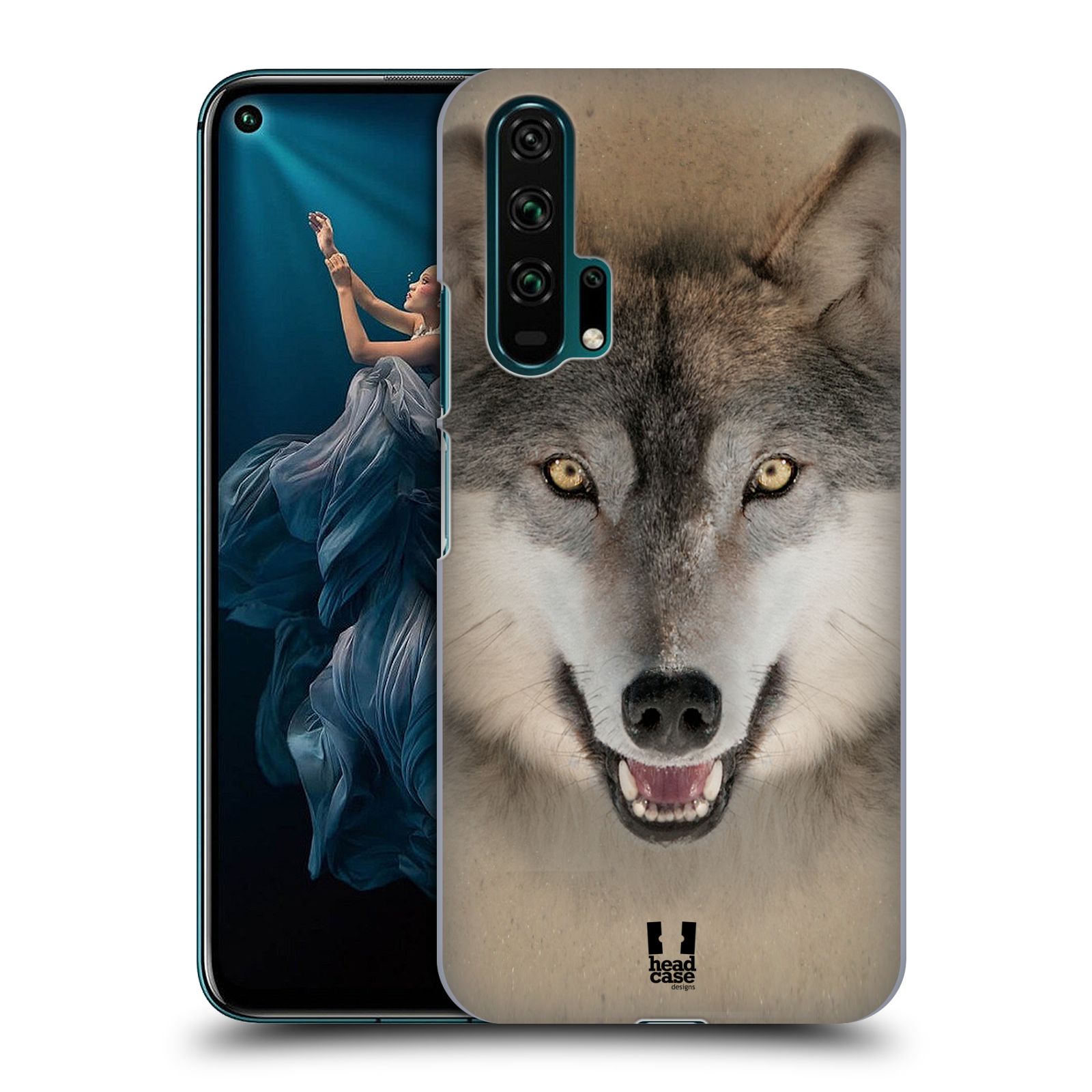 Pouzdro na mobil Honor 20 PRO - HEAD CASE - vzor Zvířecí tváře 2 vlk šedý