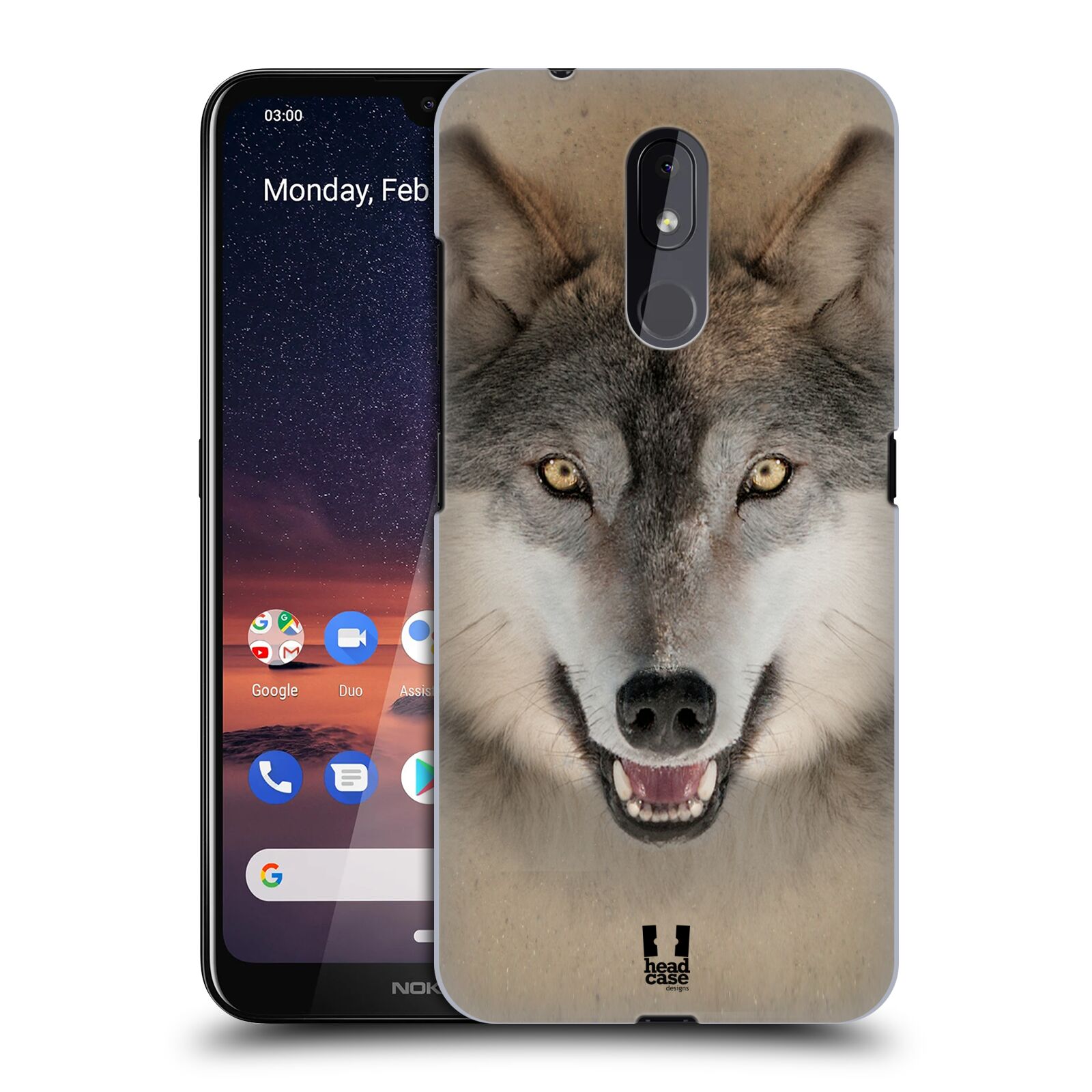 Pouzdro na mobil Nokia 3.2 - HEAD CASE - vzor Zvířecí tváře 2 vlk šedý