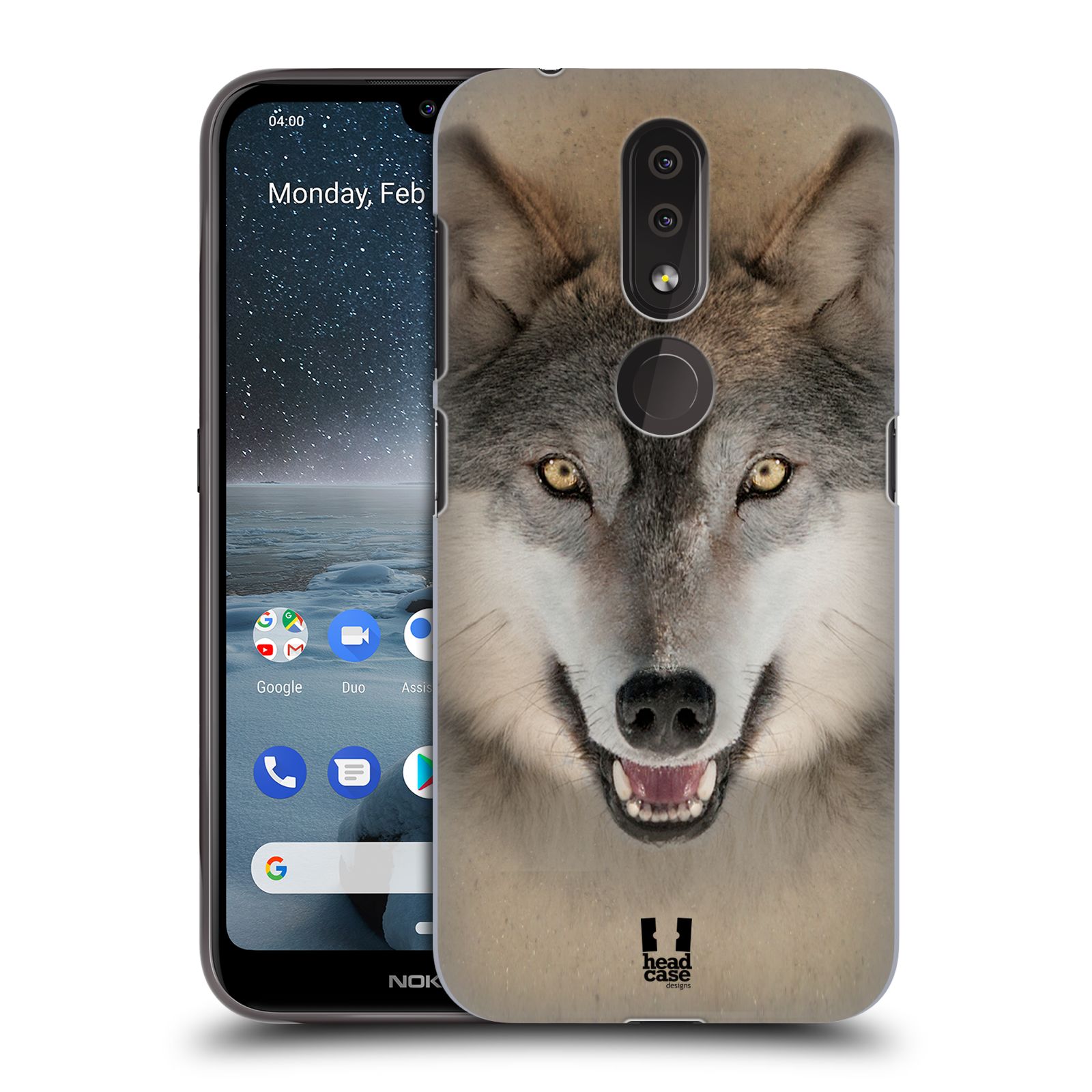 Pouzdro na mobil Nokia 4.2 - HEAD CASE - vzor Zvířecí tváře 2 vlk šedý
