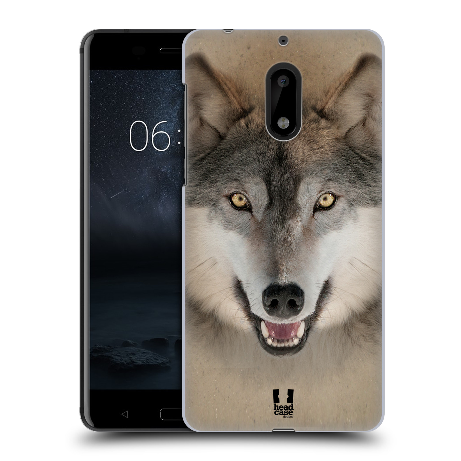 HEAD CASE plastový obal na mobil Nokia 6 vzor Zvířecí tváře 2 vlk šedý