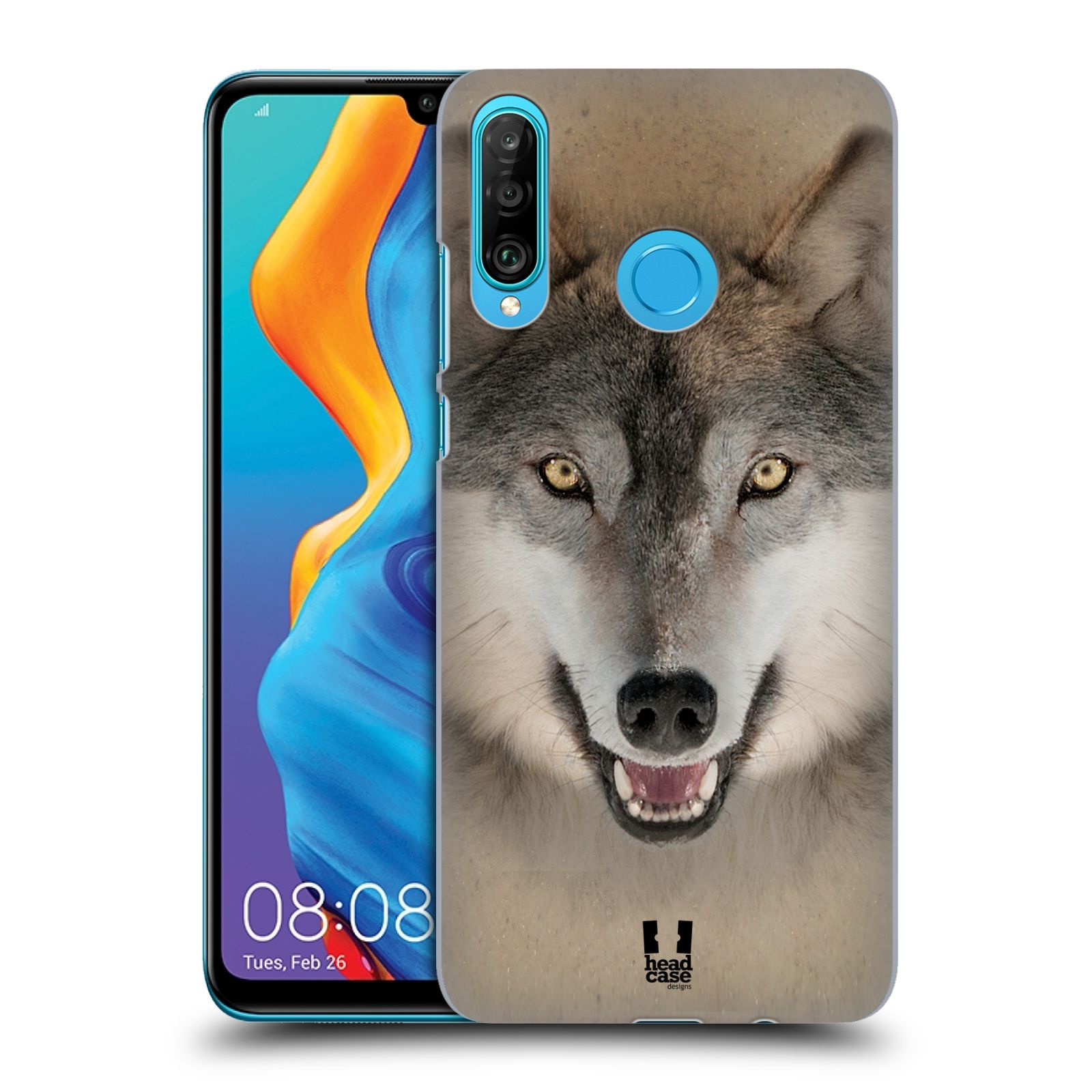 Pouzdro na mobil Huawei P30 LITE - HEAD CASE - vzor Zvířecí tváře 2 vlk šedý