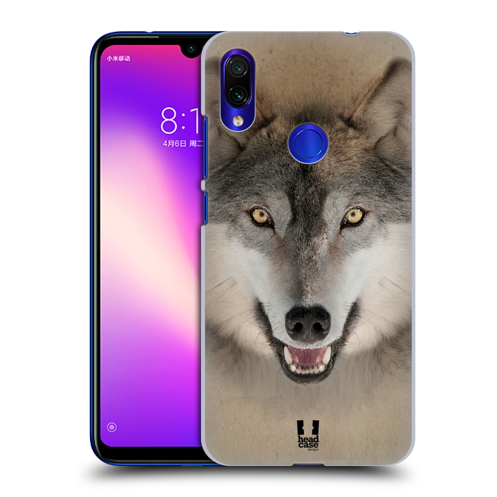 Pouzdro na mobil Xiaomi Redmi Note 7 - Head Case - vzor Zvířecí tváře 2 vlk šedý
