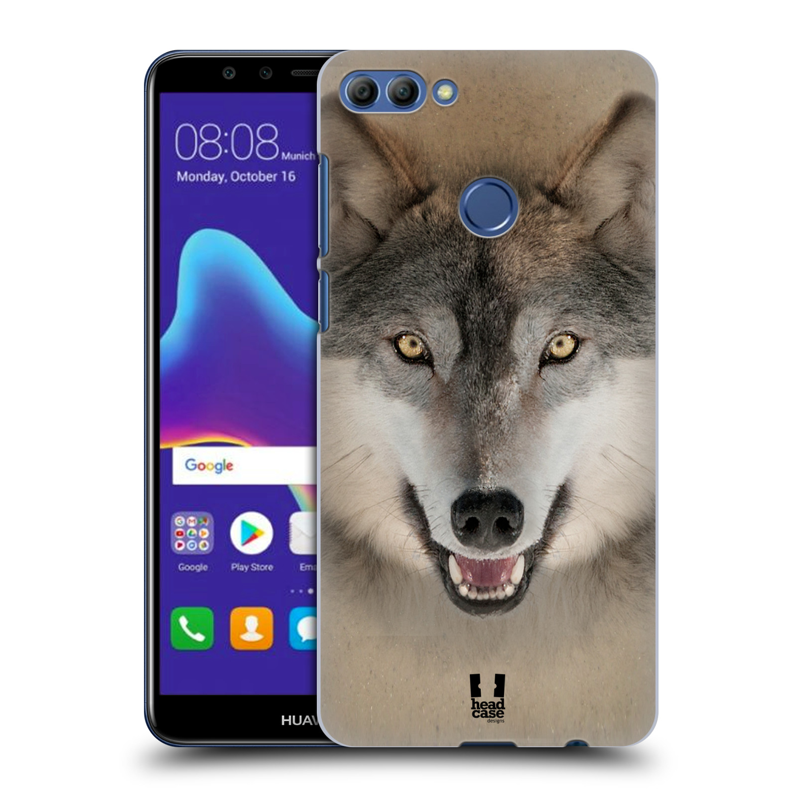 HEAD CASE plastový obal na mobil Huawei Y9 2018 vzor Zvířecí tváře 2 vlk šedý
