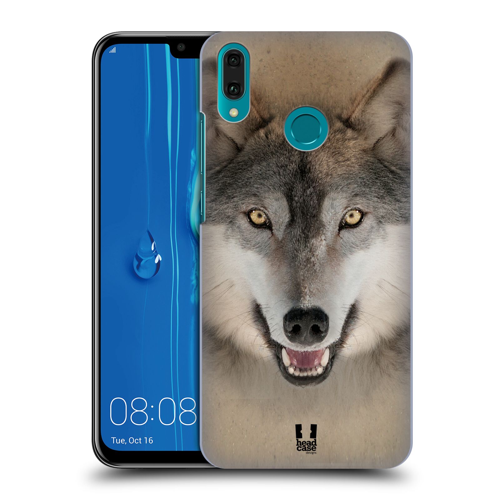 Pouzdro na mobil Huawei Y9 2019 - HEAD CASE - vzor Zvířecí tváře 2 vlk šedý