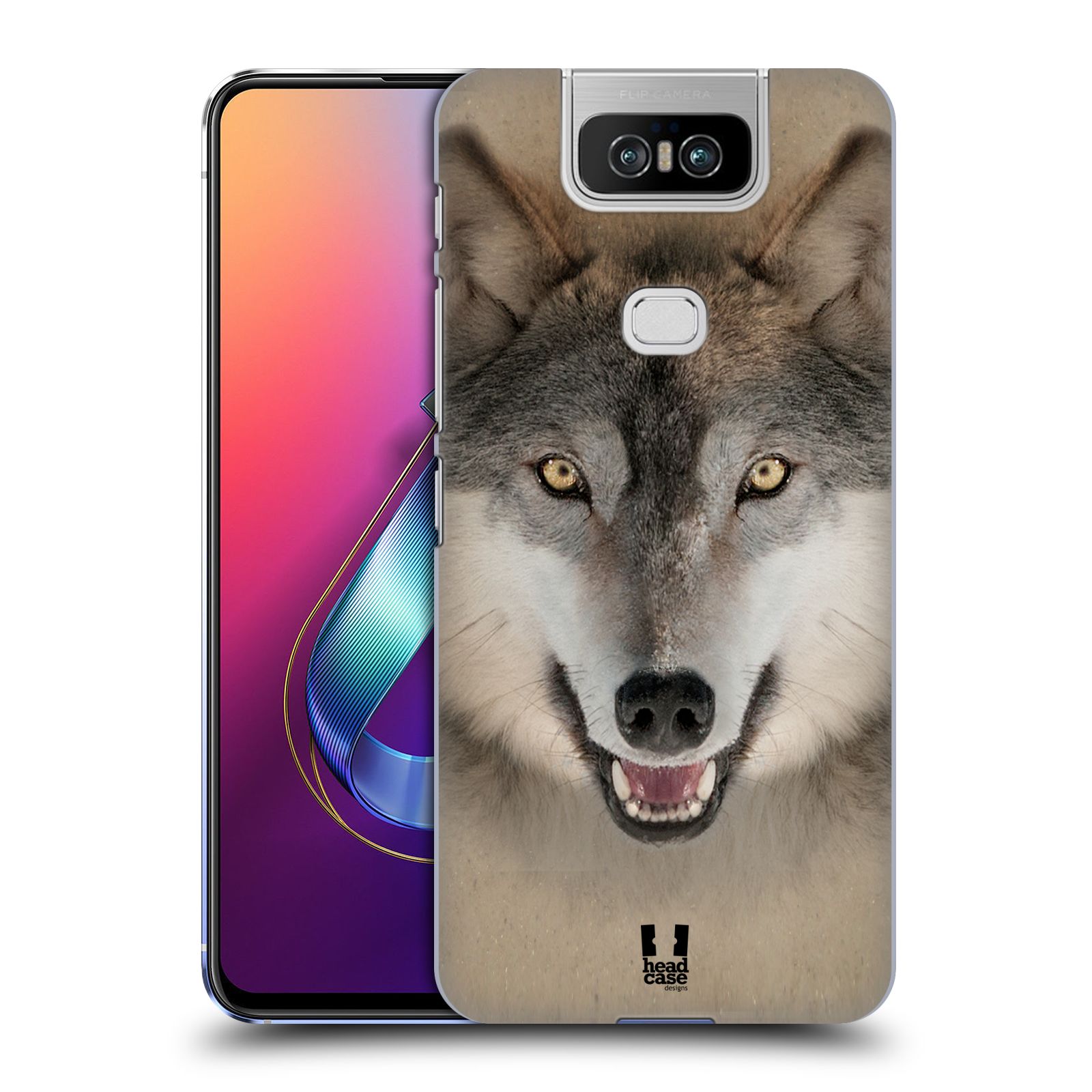 Pouzdro na mobil Asus Zenfone 6 ZS630KL - HEAD CASE - vzor Zvířecí tváře 2 vlk šedý