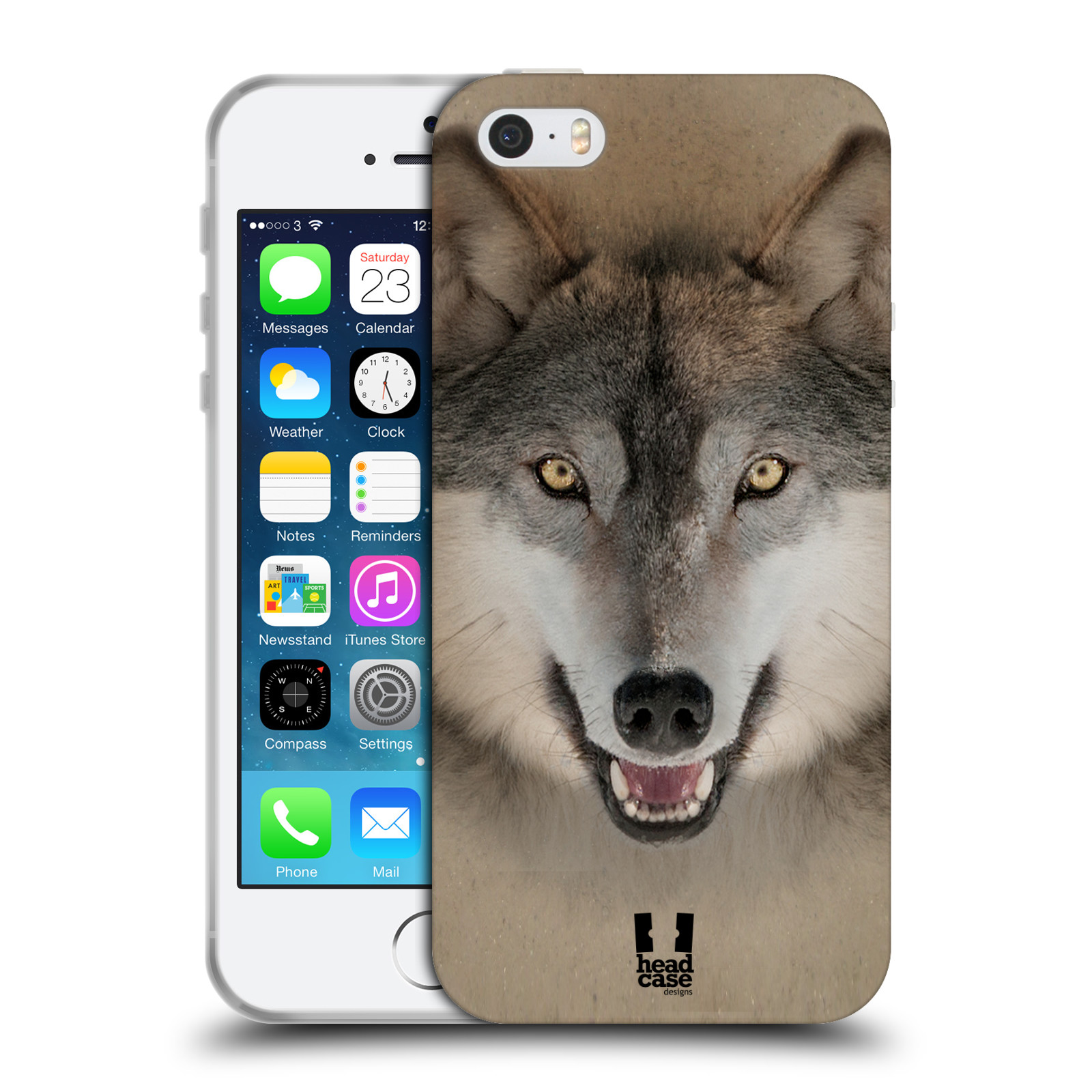 HEAD CASE silikonový obal na mobil Apple Iphone 5/5S vzor Zvířecí tváře 2 vlk šedý