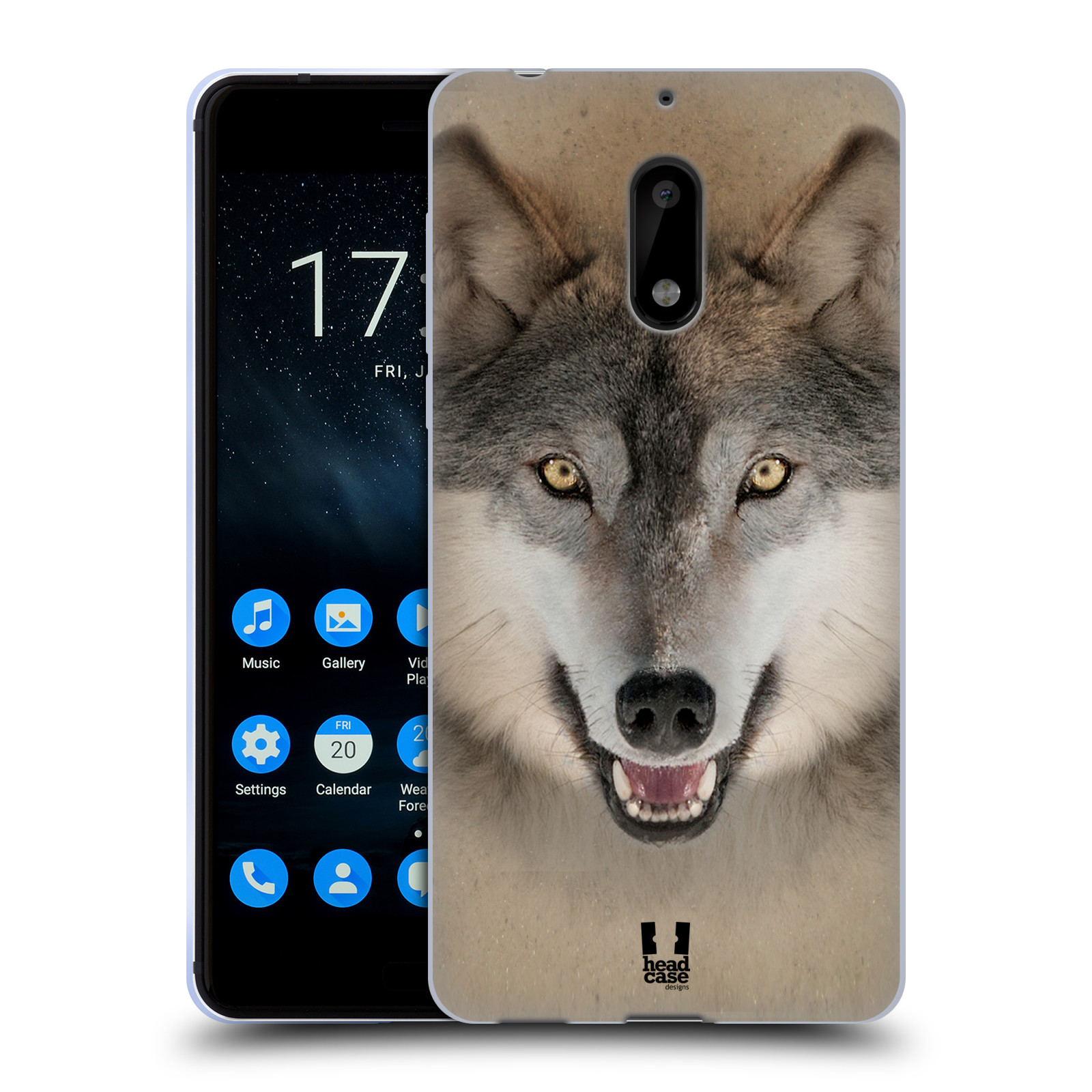HEAD CASE silikonový obal na mobil NOKIA 6 vzor Zvířecí tváře 2 vlk šedý
