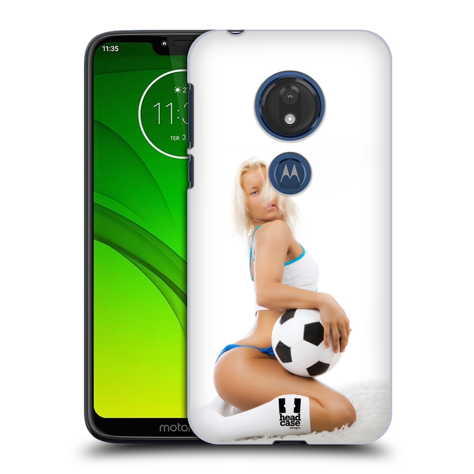 Pouzdro na mobil Motorola Moto G7 Play vzor Fotbalové modelky BLONDÝNKA