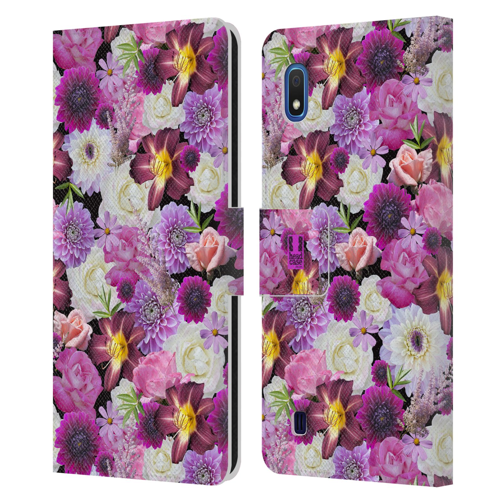 Pouzdro na mobil Samsung Galaxy A10 květy foto fialová a bílá