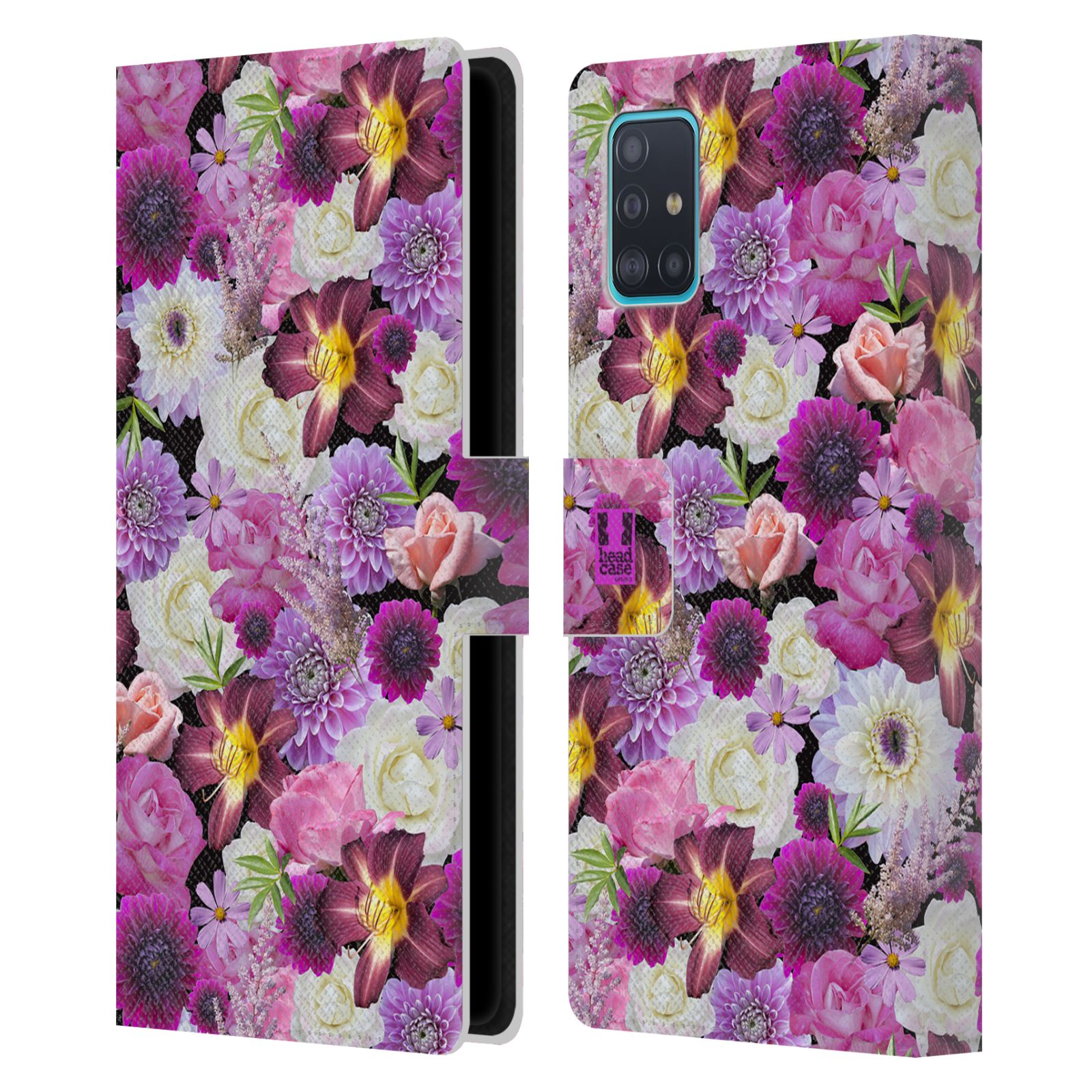 Pouzdro na mobil Samsung Galaxy A51 (A515F) květy foto fialová a bílá