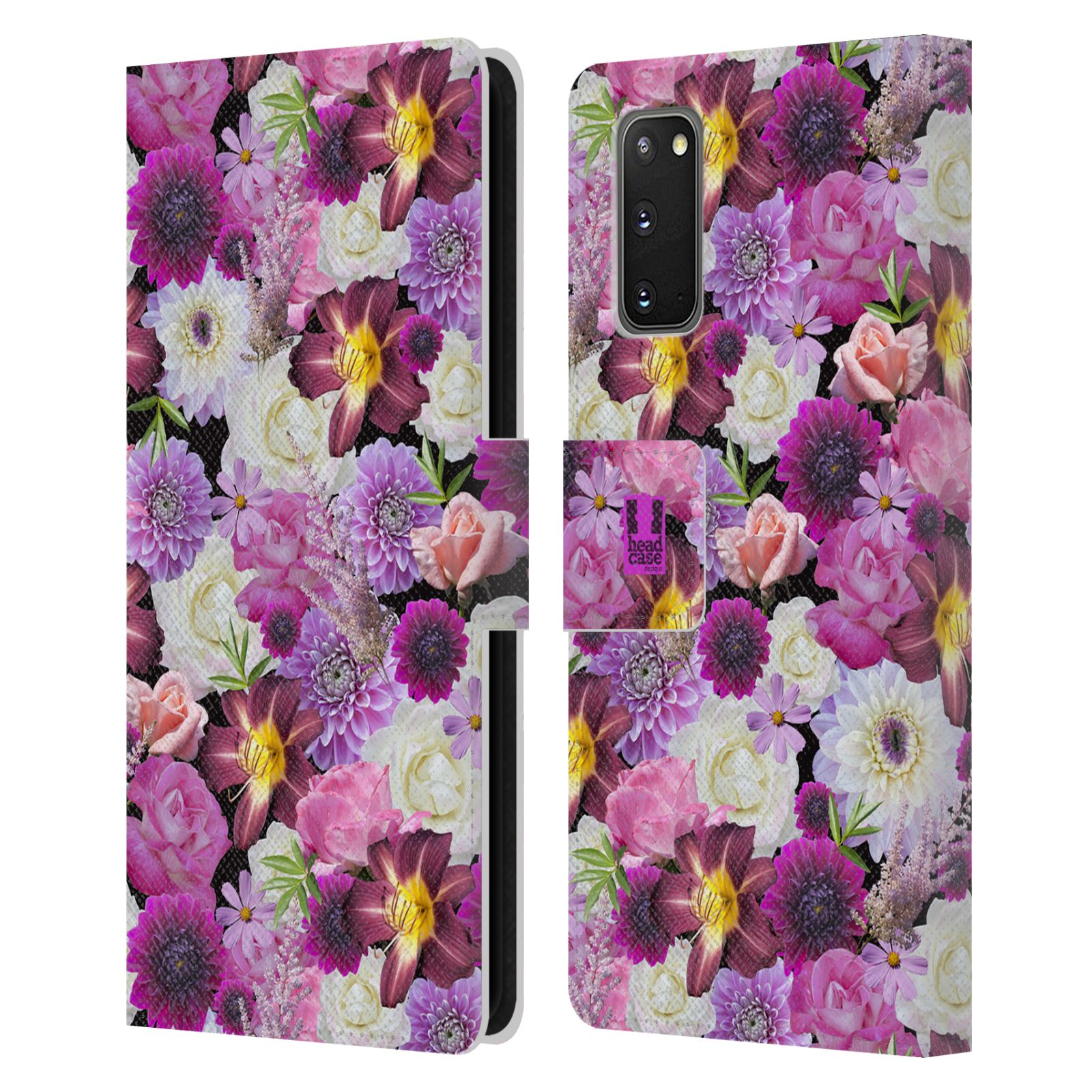 Pouzdro na mobil Samsung Galaxy S20 květy foto fialová a bílá