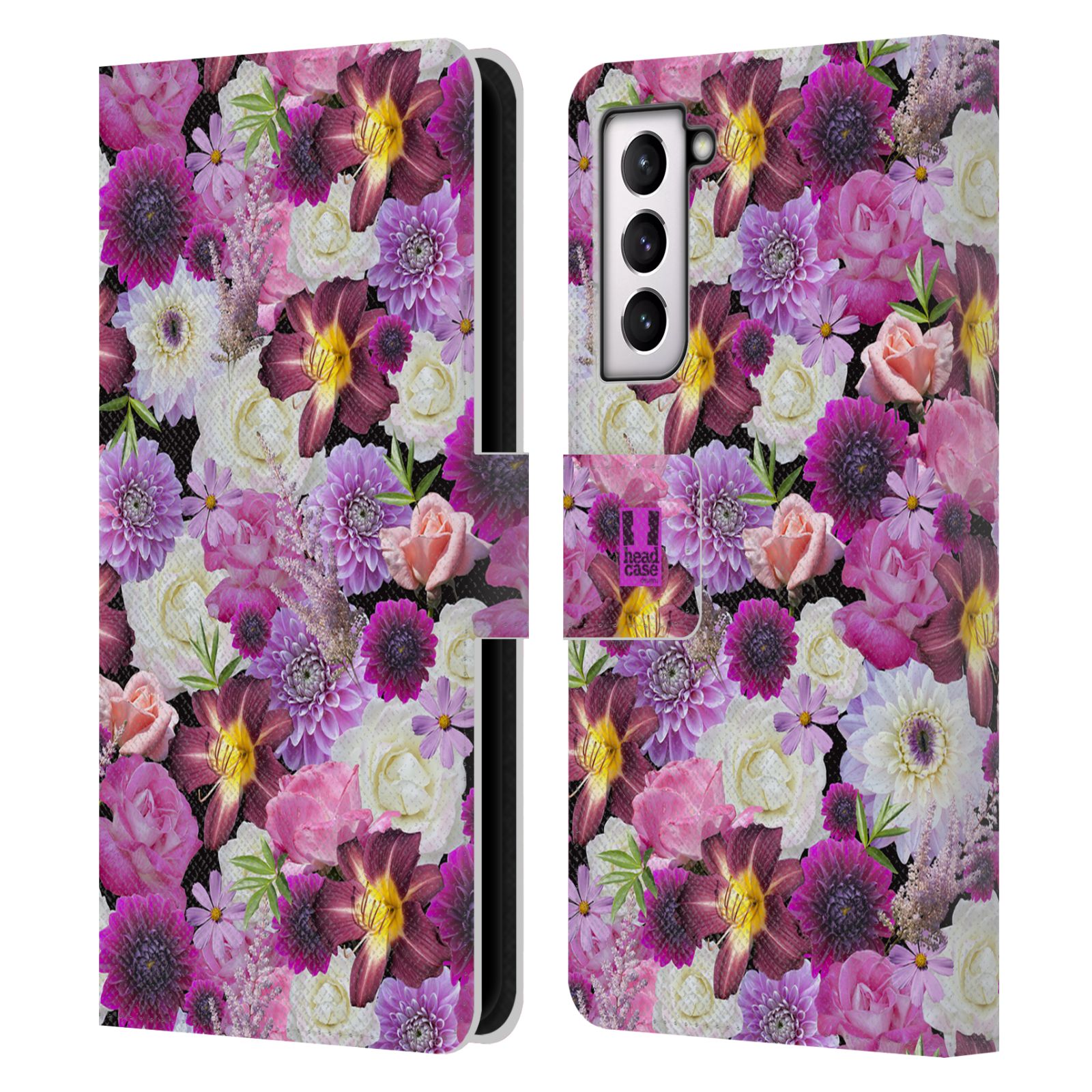Pouzdro HEAD CASE na mobil Samsung Galaxy S21 / S21 5G květy foto fialová a bílá