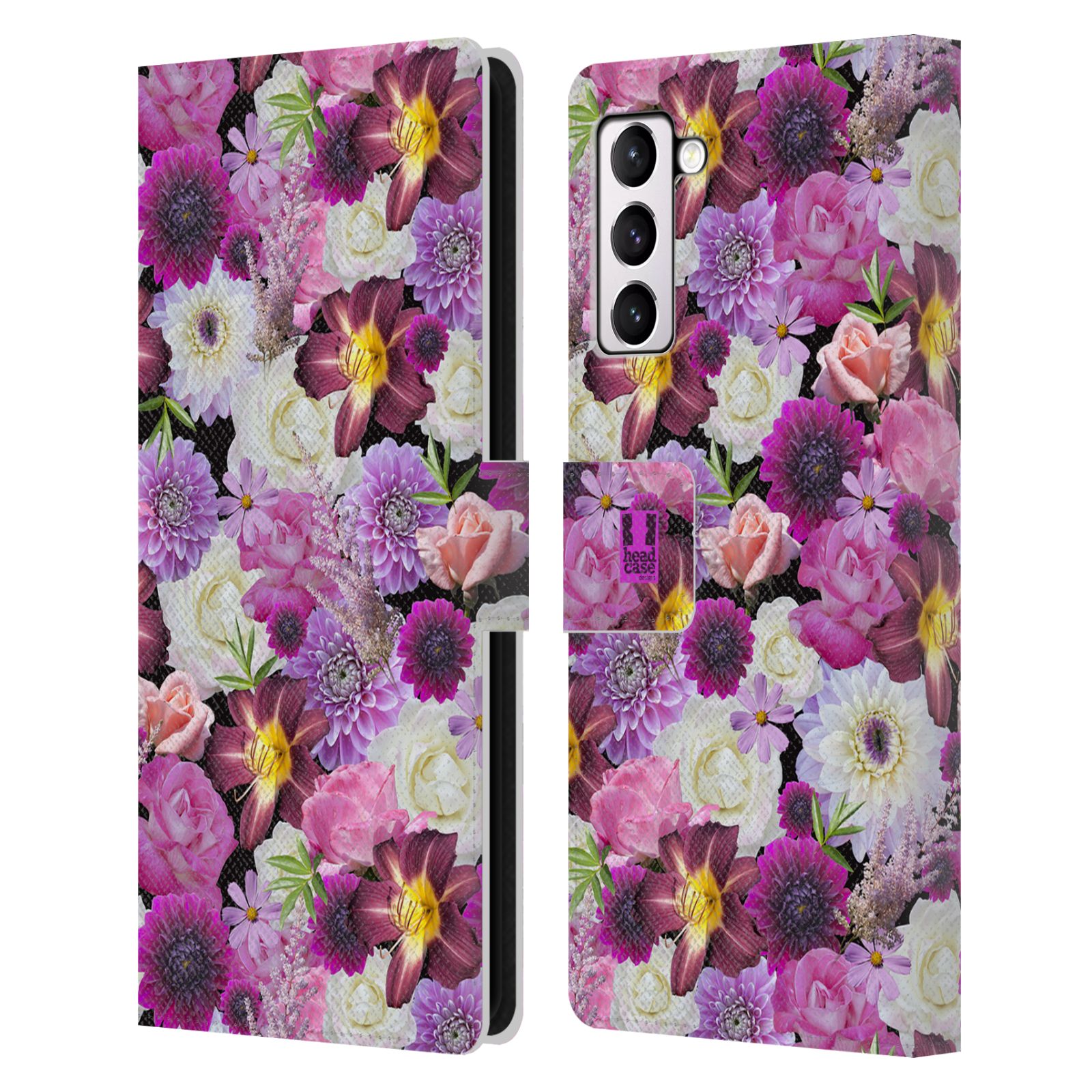 Pouzdro HEAD CASE na mobil Samsung Galaxy S21+ 5G / S21 PLUS 5G květy foto fialová a bílá