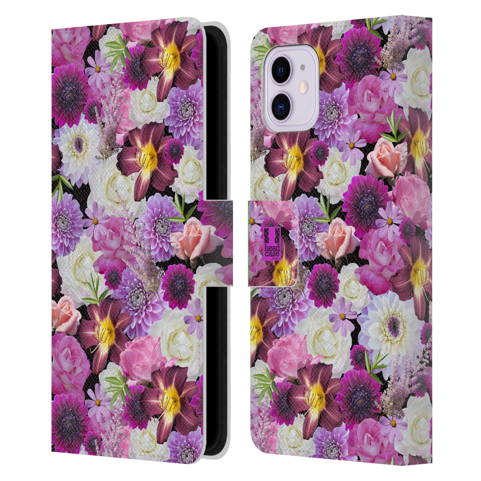 Pouzdro na mobil Apple Iphone 11 květy foto fialová a bílá