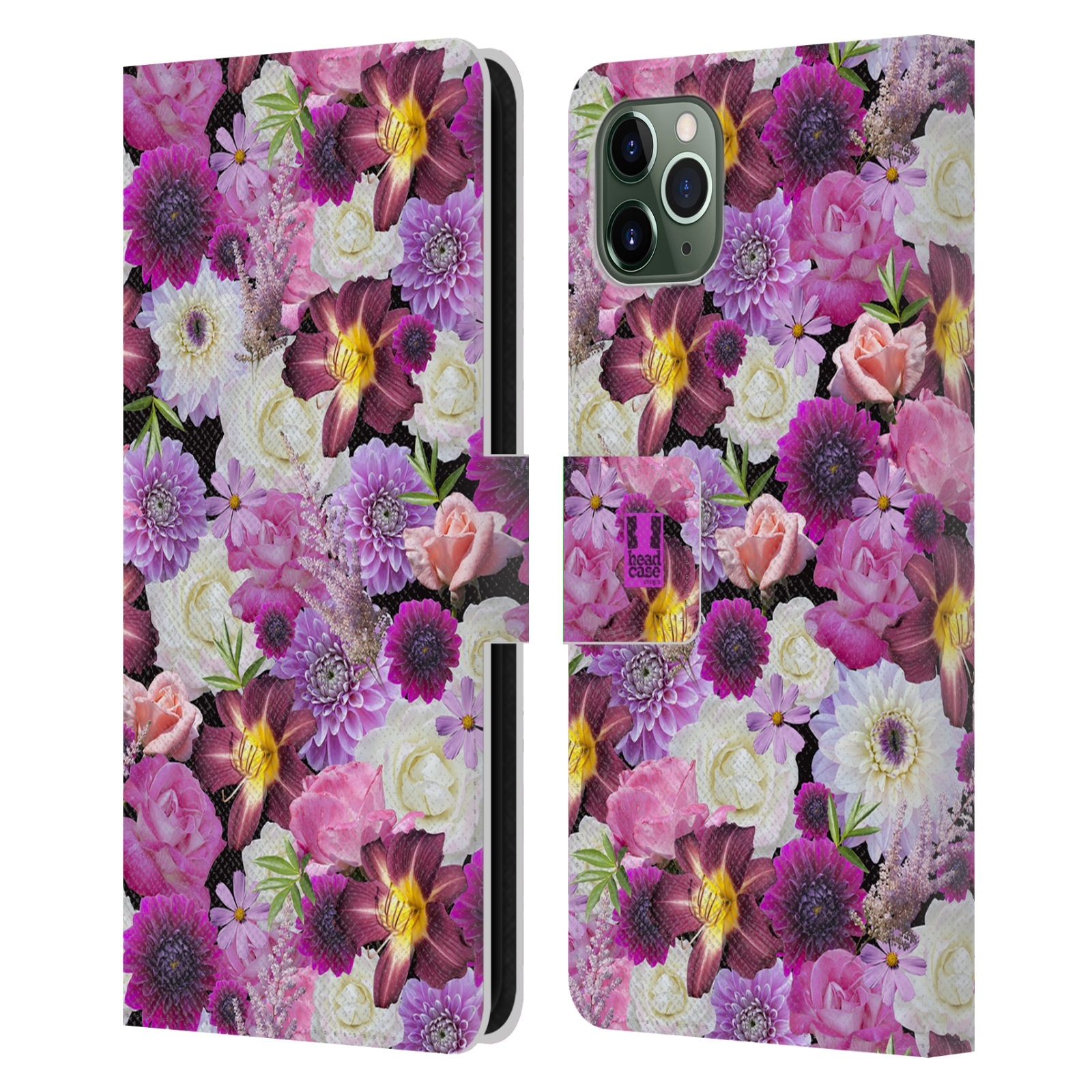 Pouzdro na mobil Apple Iphone 11 PRO MAX květy foto fialová a bílá