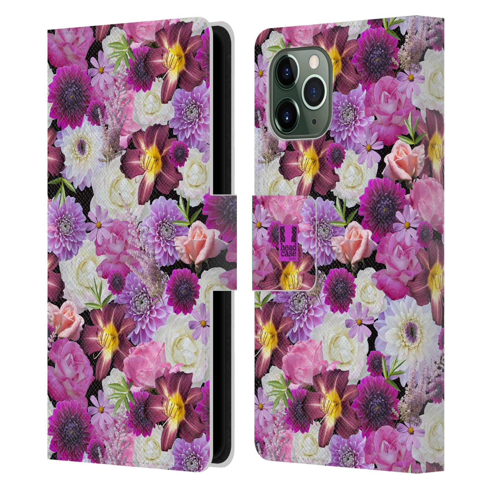 Pouzdro na mobil Apple Iphone 11 PRO květy foto fialová a bílá