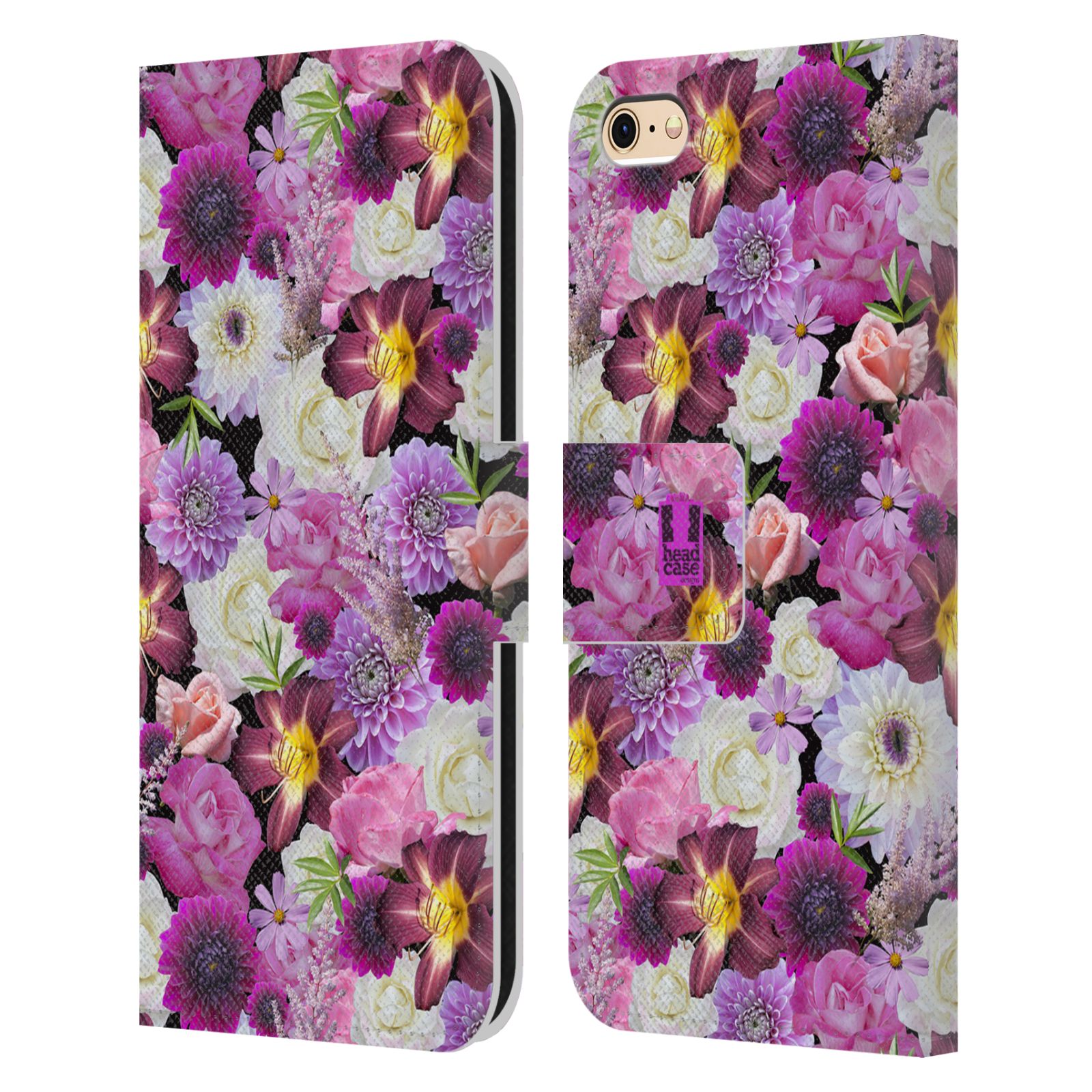 HEAD CASE Flipové pouzdro pro mobil Apple Iphone 6/6s květy foto fialová a bílá