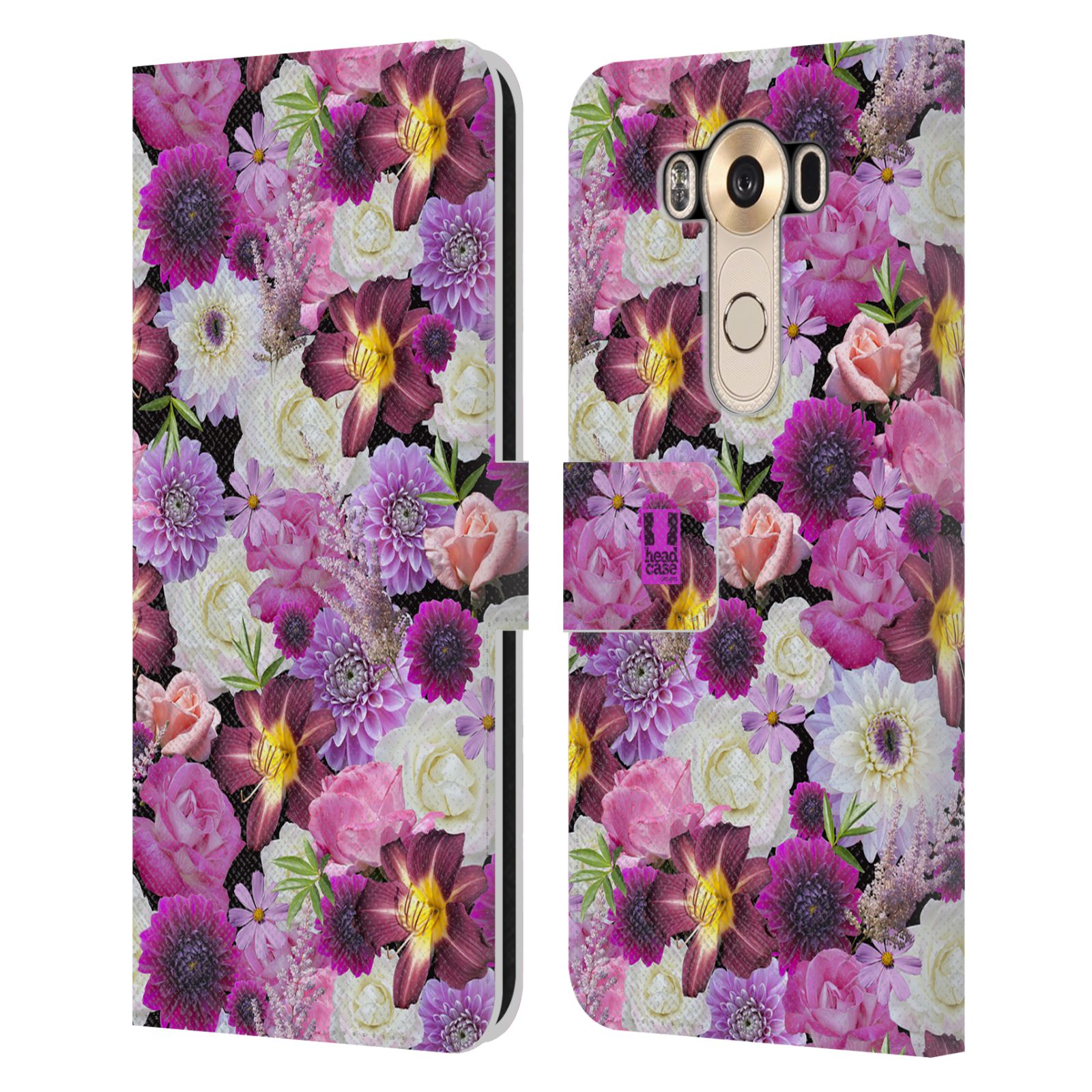 HEAD CASE Flipové pouzdro pro mobil LG V10 květy foto fialová a bílá
