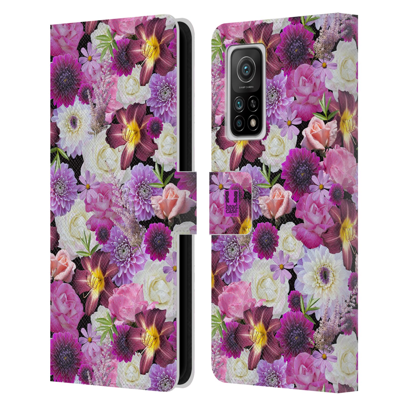 Pouzdro HEAD CASE na mobil Xiaomi Mi 10T / Mi 10T PRO květy foto fialová a bílá