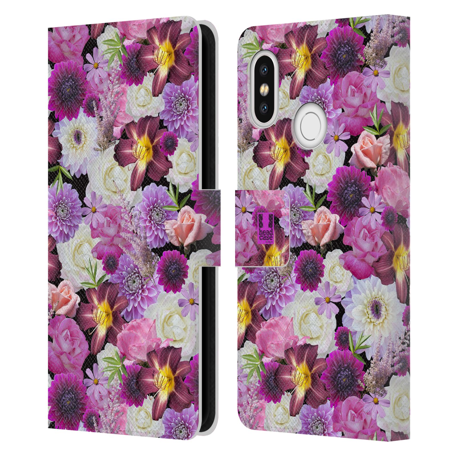 HEAD CASE Flipové pouzdro pro mobil Xiaomi Mi 8 květy foto fialová a bílá