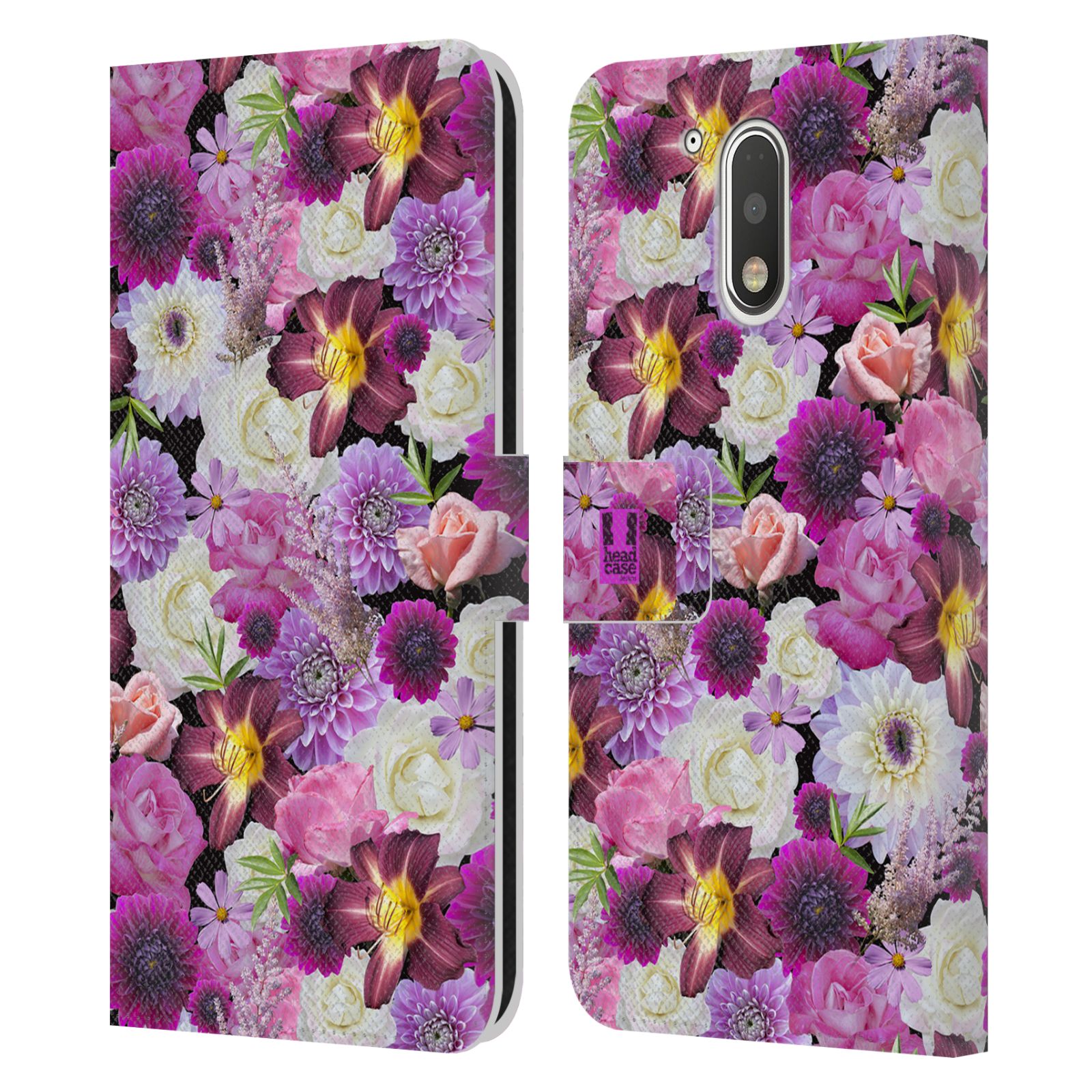 Pouzdro HEAD CASE na mobil Motorola Moto G41 květy foto fialová a bílá