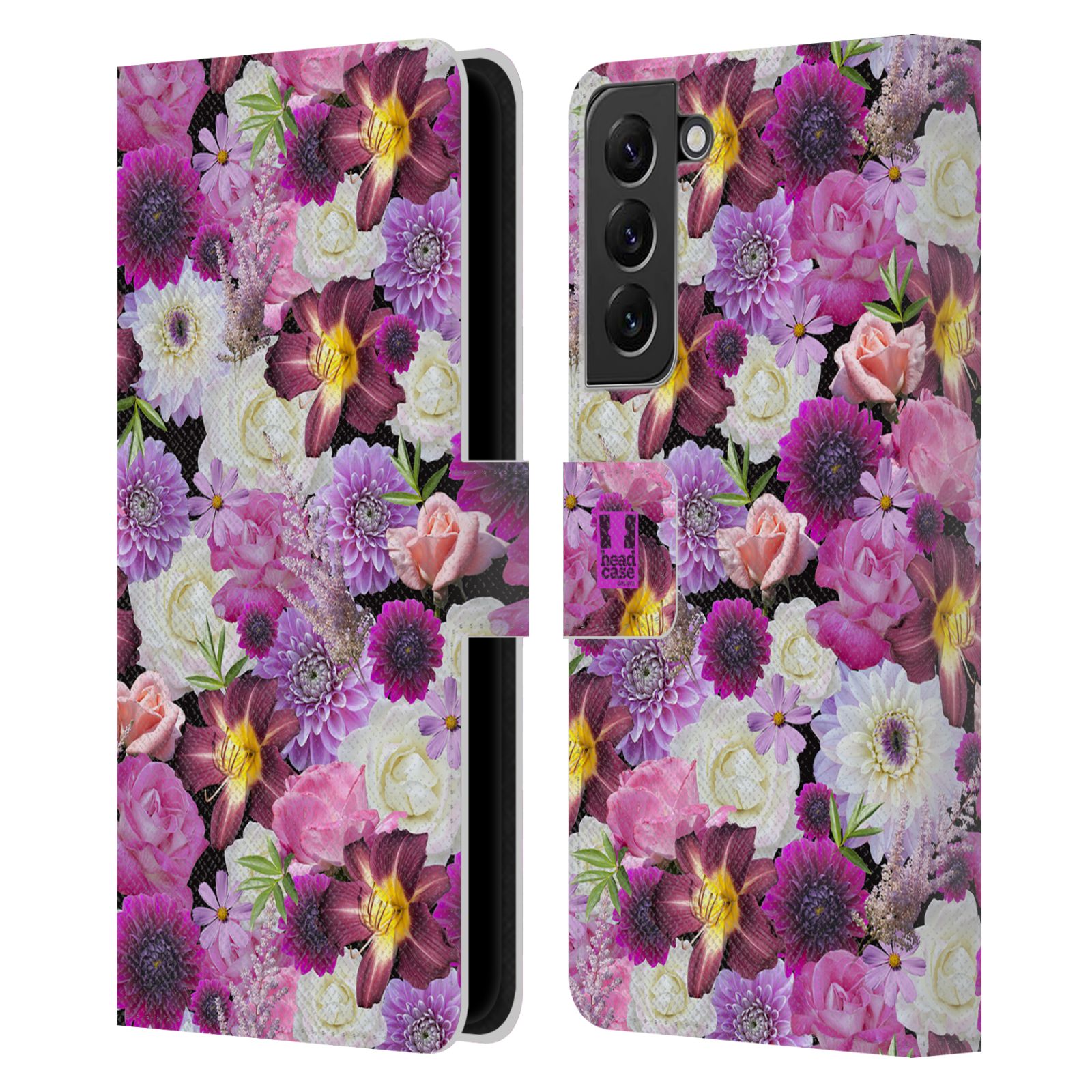 Pouzdro HEAD CASE na mobil Samsung Galaxy S22+ / S22+ 5G květy foto fialová a bílá