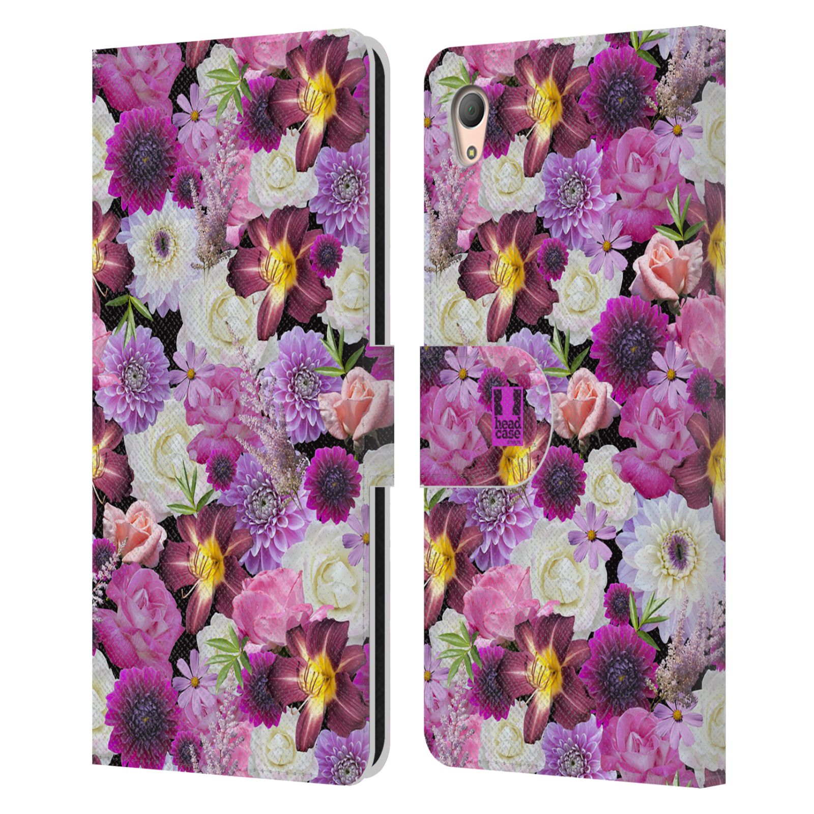 HEAD CASE Flipové pouzdro pro mobil SONY XPERIA Z3+ (PLUS) květy foto fialová a bílá