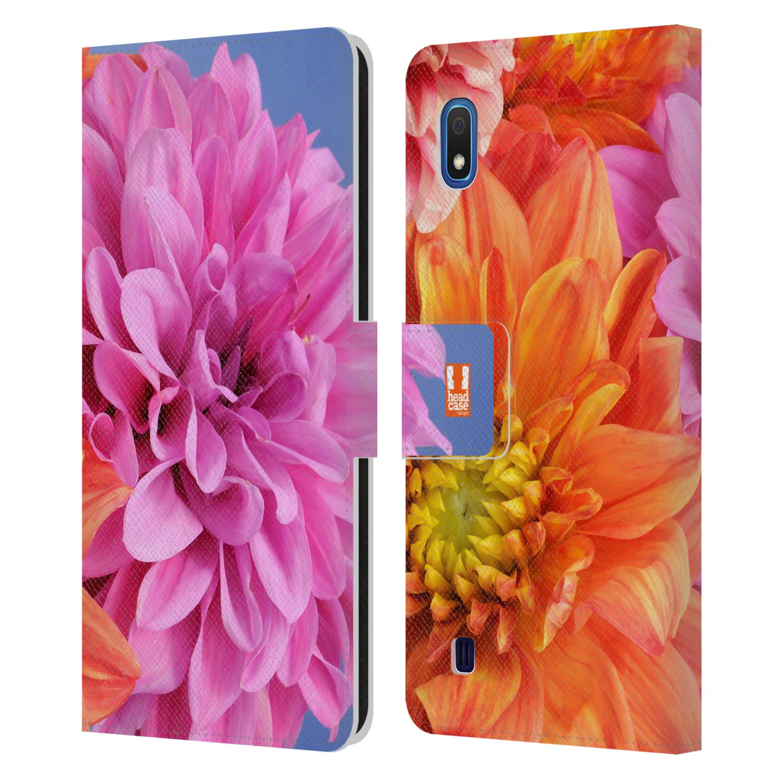 Pouzdro na mobil Samsung Galaxy A10 květy foto Jiřinka růžová a oranžová