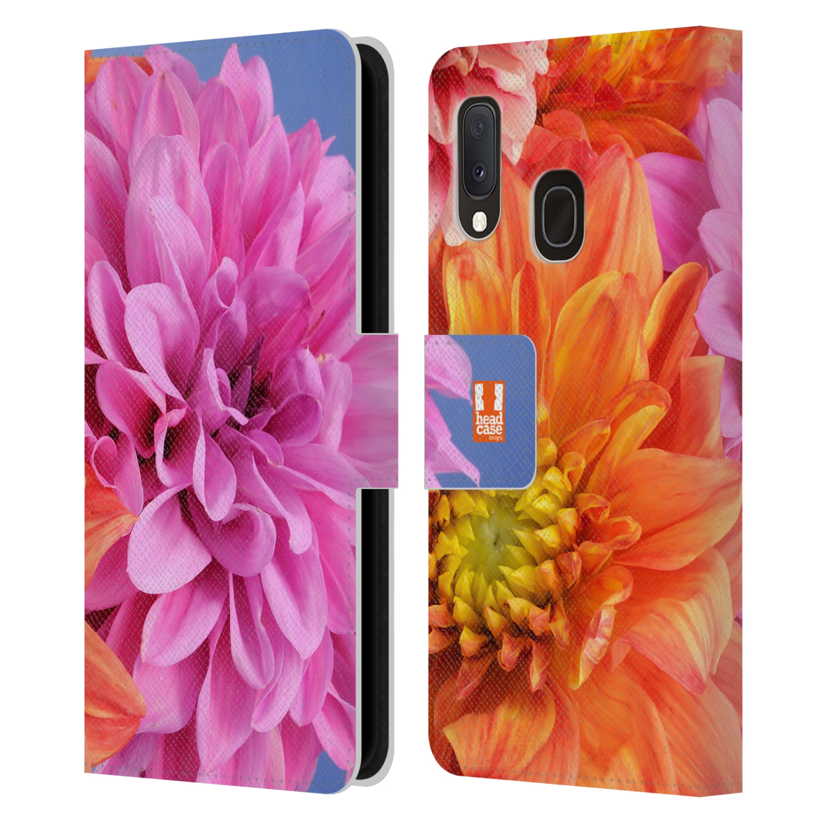Pouzdro na mobil Samsung Galaxy A20e květy foto Jiřinka růžová a oranžová