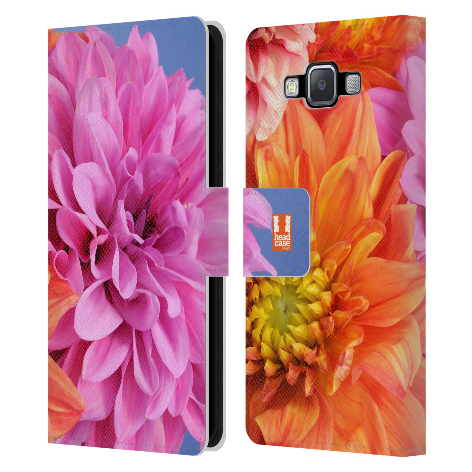 HEAD CASE Flipové pouzdro pro mobil Samsung Galaxy A5 květy foto Jiřinka růžová a oranžová