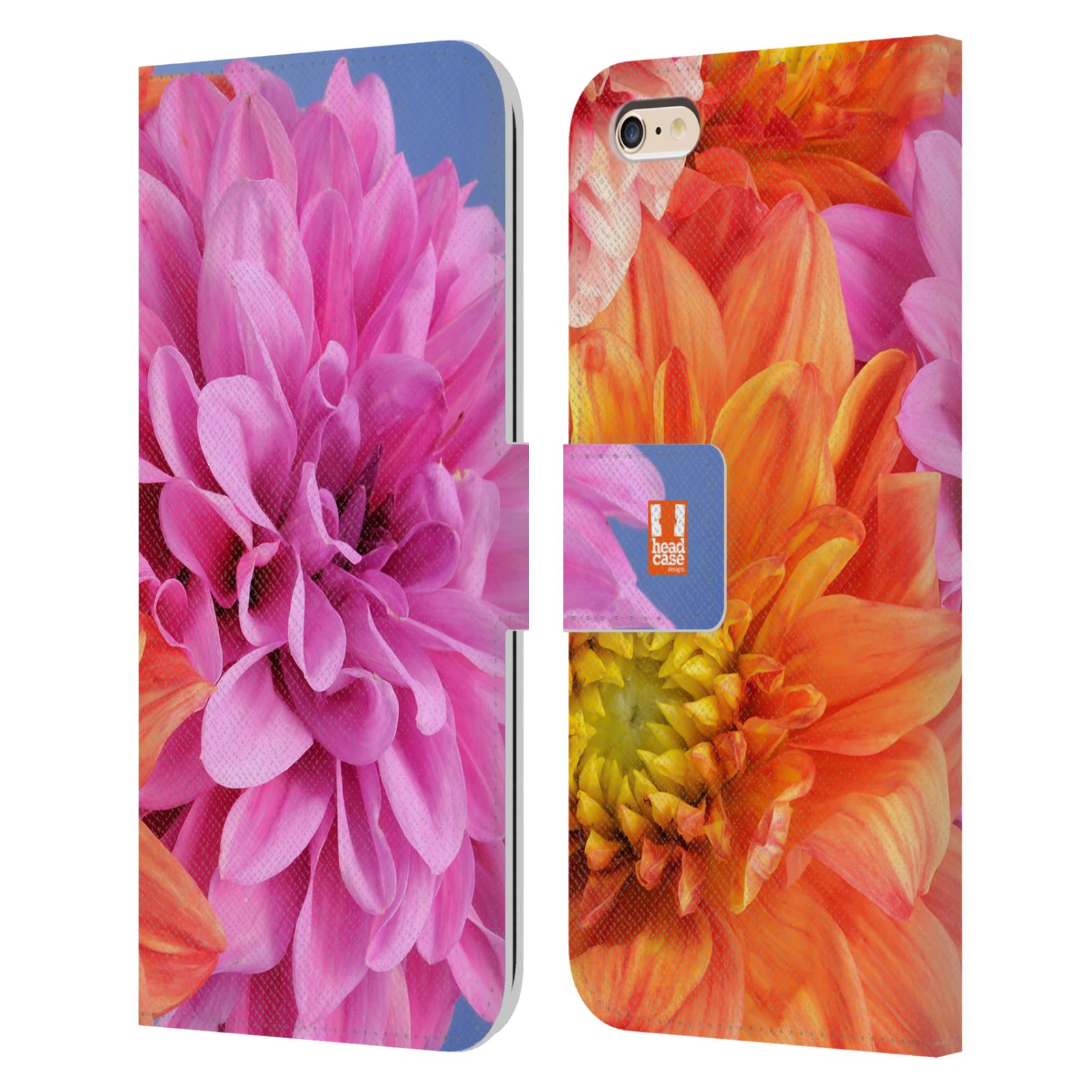 HEAD CASE Flipové pouzdro pro mobil Apple Iphone 6 PLUS / 6S PLUS květy foto Jiřinka růžová a oranžová