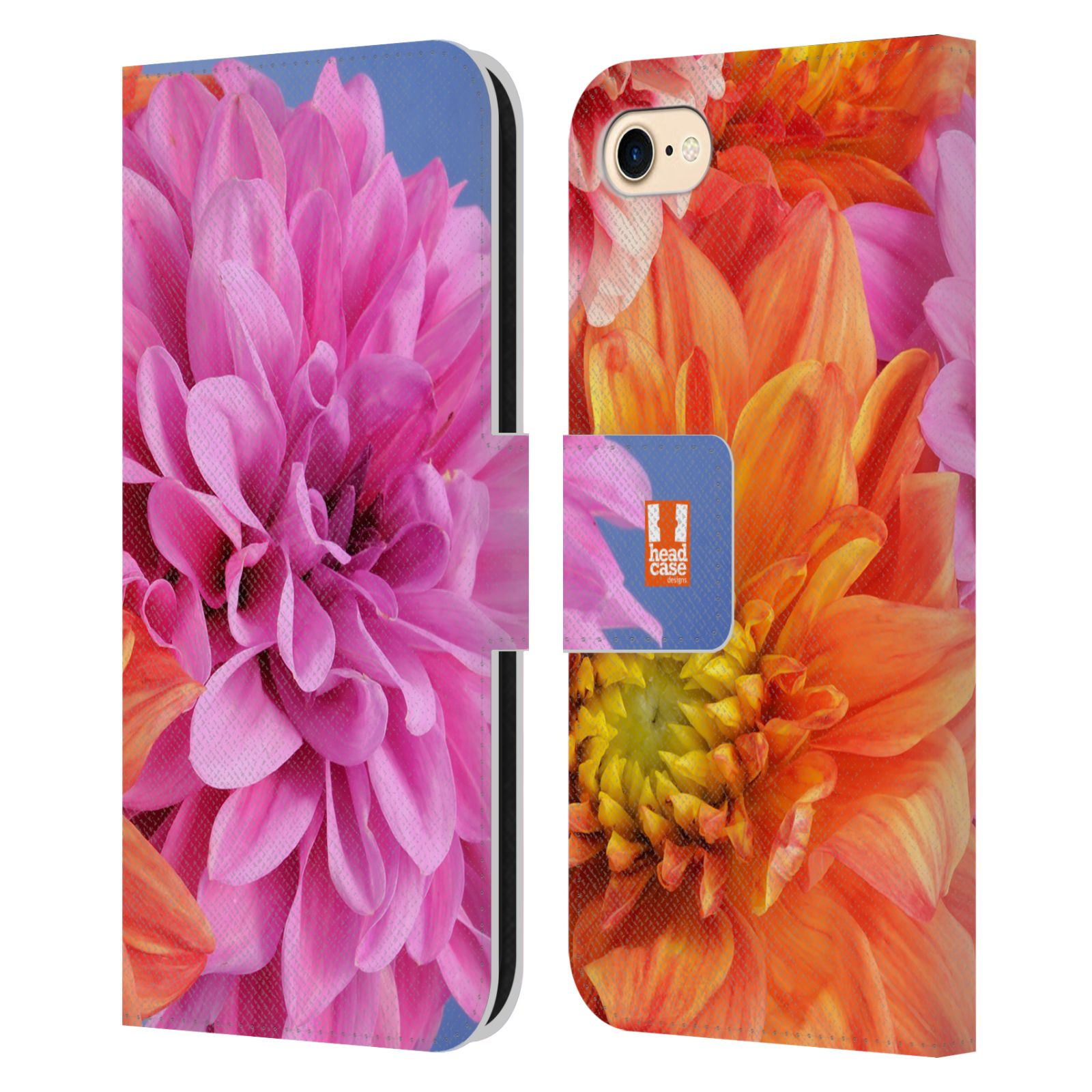 HEAD CASE Flipové pouzdro pro mobil Apple Iphone 7/8/SE 2020 květy foto Jiřinka růžová a oranžová