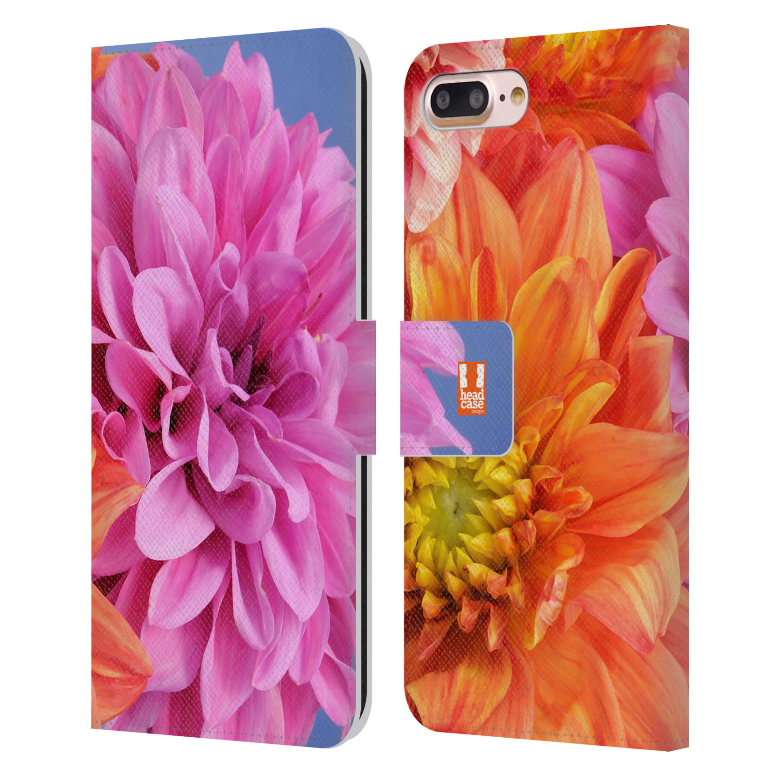 HEAD CASE Flipové pouzdro pro mobil Apple Iphone 7 PLUS / 8 PLUS květy foto Jiřinka růžová a oranžová