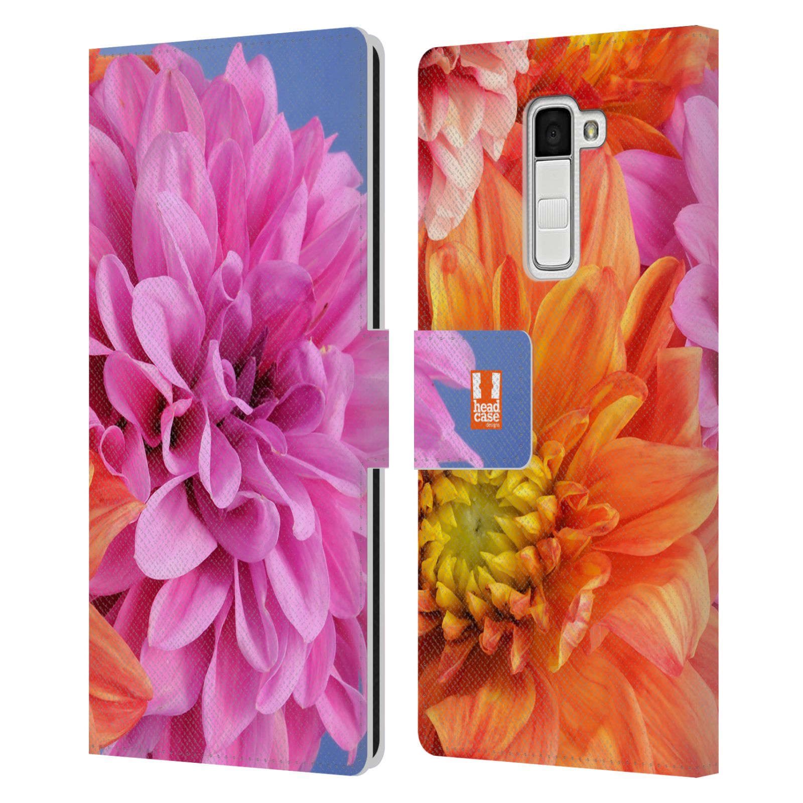 HEAD CASE Flipové pouzdro pro mobil LG K10 květy foto Jiřinka růžová a oranžová