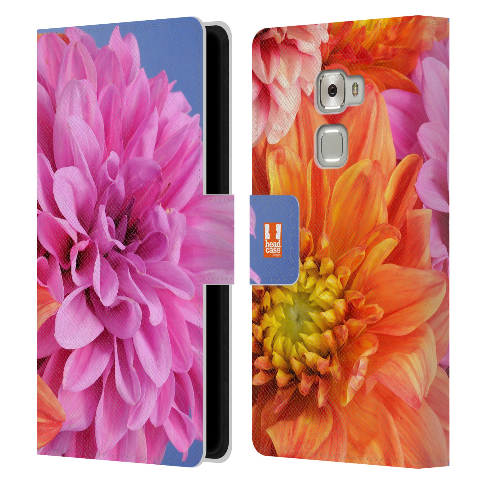HEAD CASE Flipové pouzdro pro mobil Huawei MATE S květy foto Jiřinka růžová a oranžová