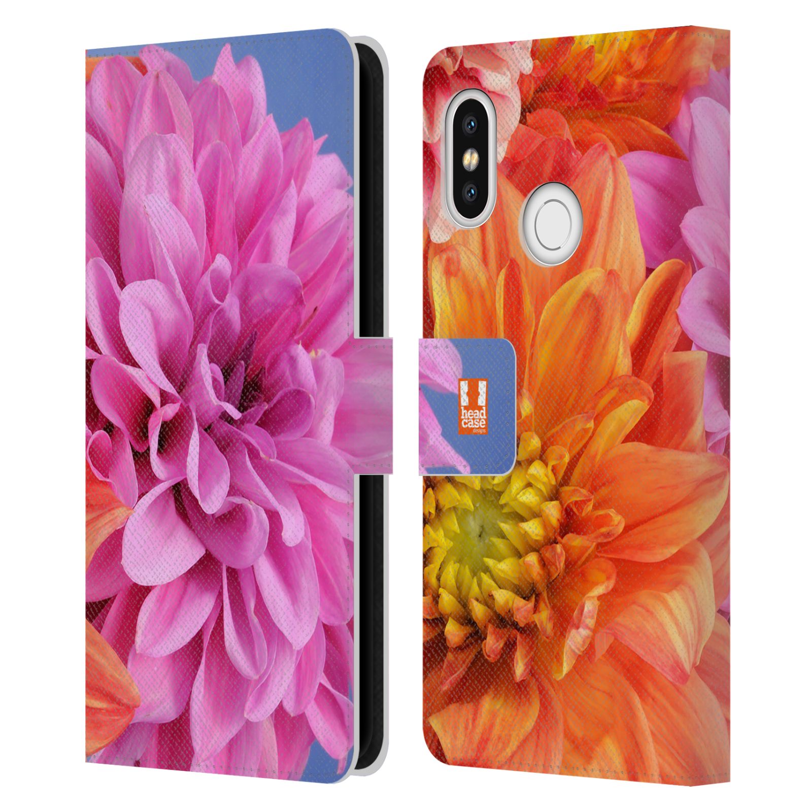 HEAD CASE Flipové pouzdro pro mobil Xiaomi Mi 8 květy foto Jiřinka růžová a oranžová