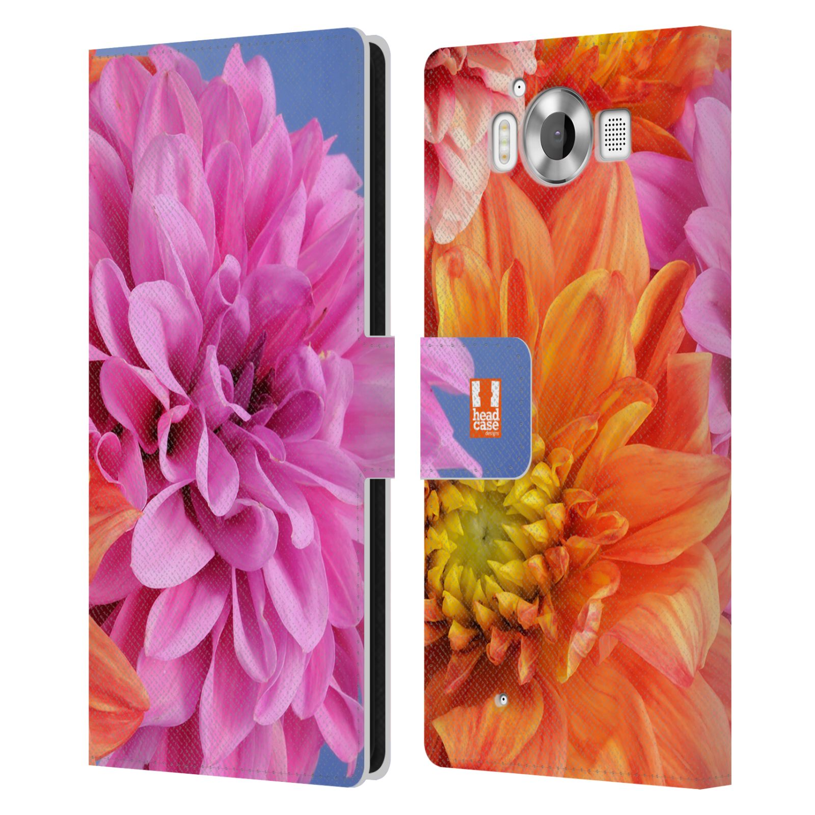 HEAD CASE Flipové pouzdro pro mobil Microsoft Lumia 950 / LUMIA 950 DUAL SIM květy foto Jiřinka růžová a oranžová