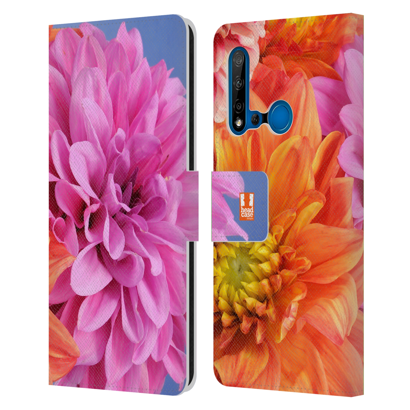 Pouzdro na mobil Huawei P20 LITE 2019 květy foto Jiřinka růžová a oranžová