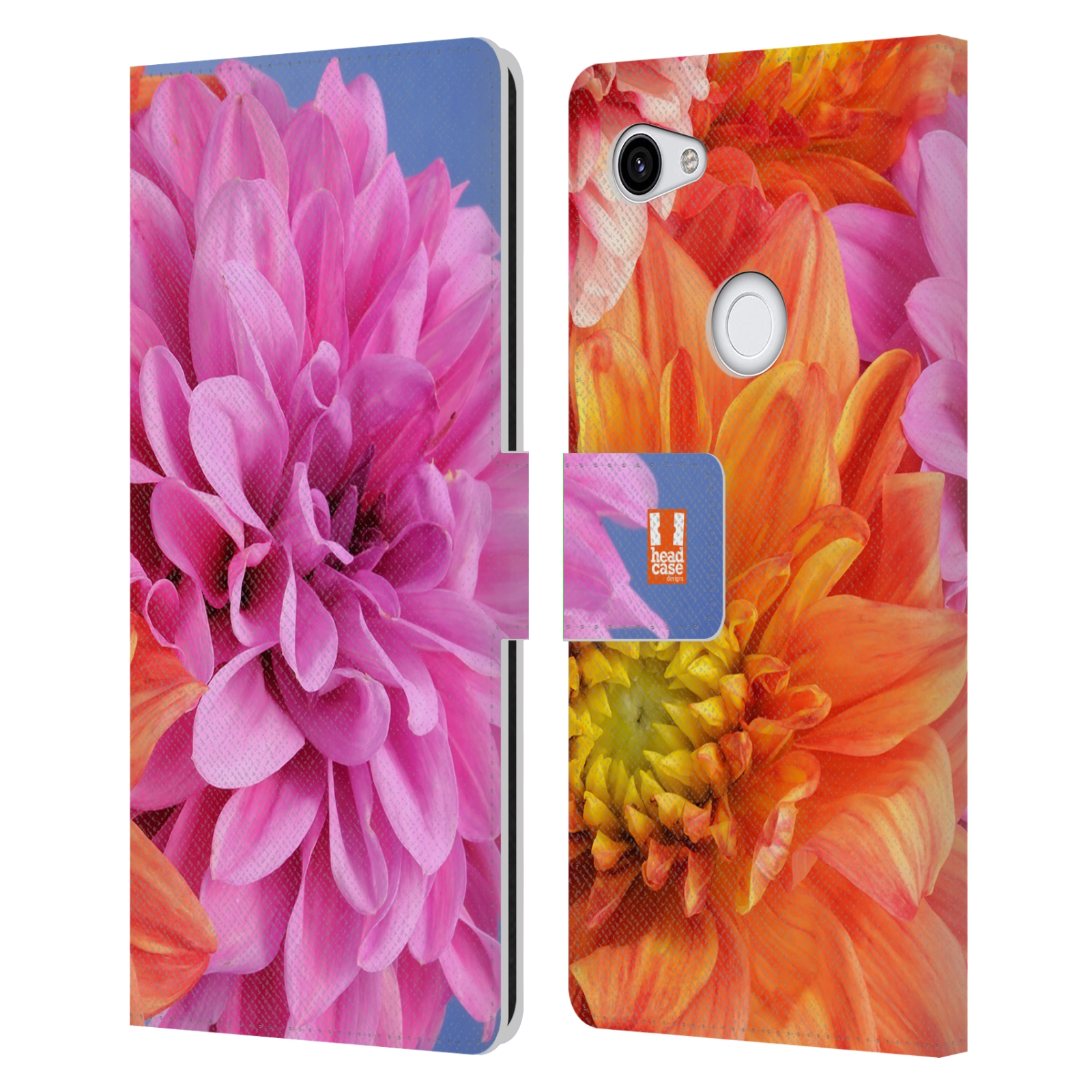 Pouzdro na mobil Google Pixel 3a XL květy foto Jiřinka růžová a oranžová