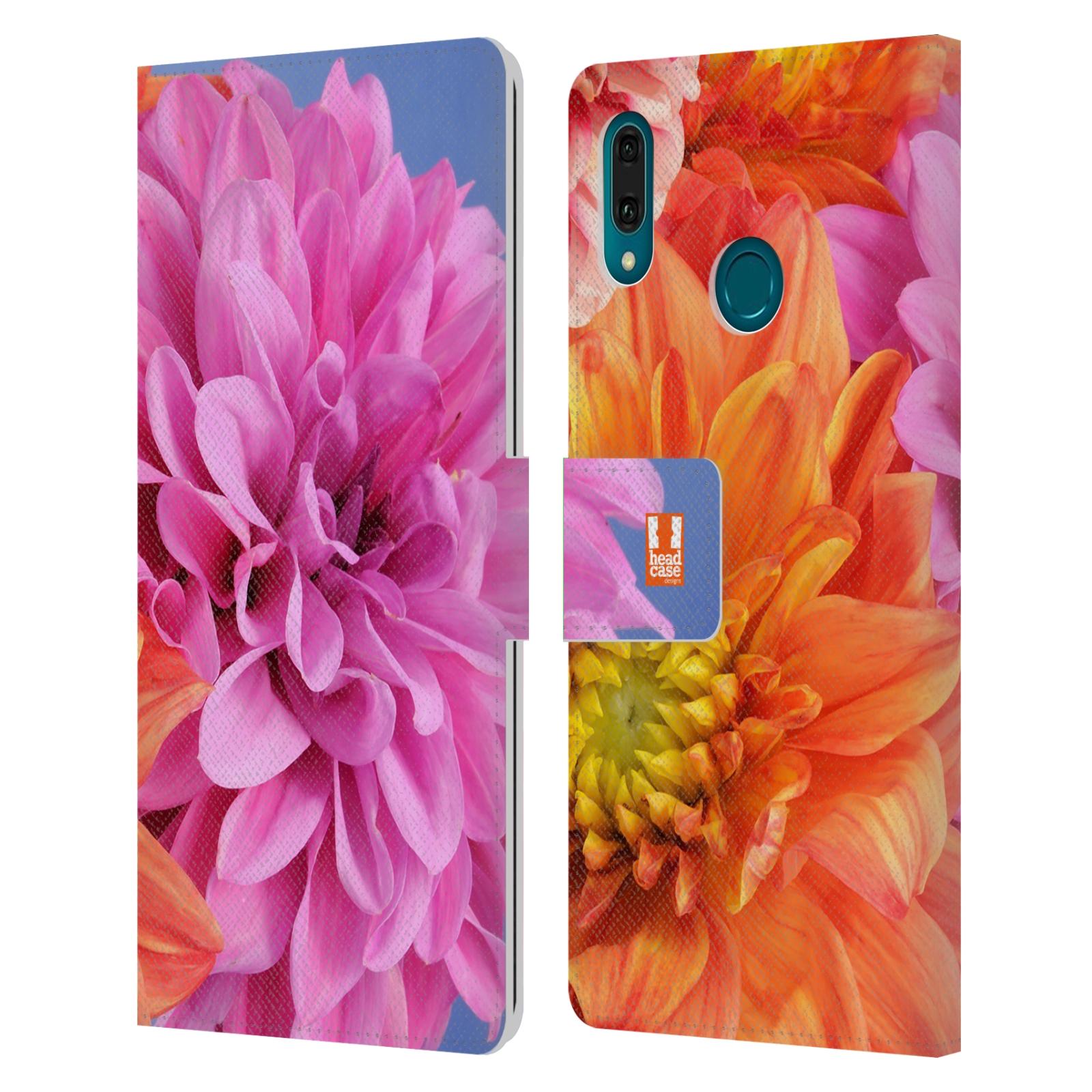 Pouzdro na mobil Huawei Y9 2019 květy foto Jiřinka růžová a oranžová