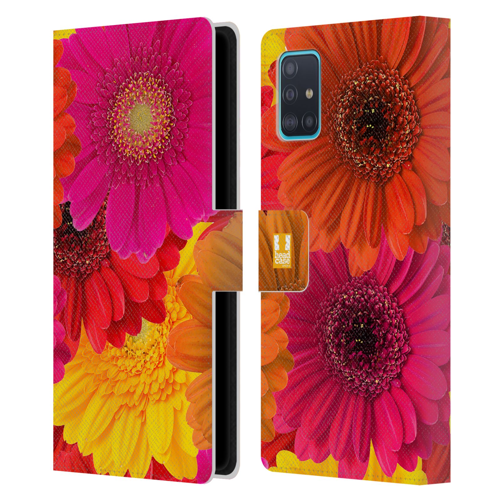 Pouzdro na mobil Samsung Galaxy A51 (A515F) květy foto fialová, oranžová GERBERA