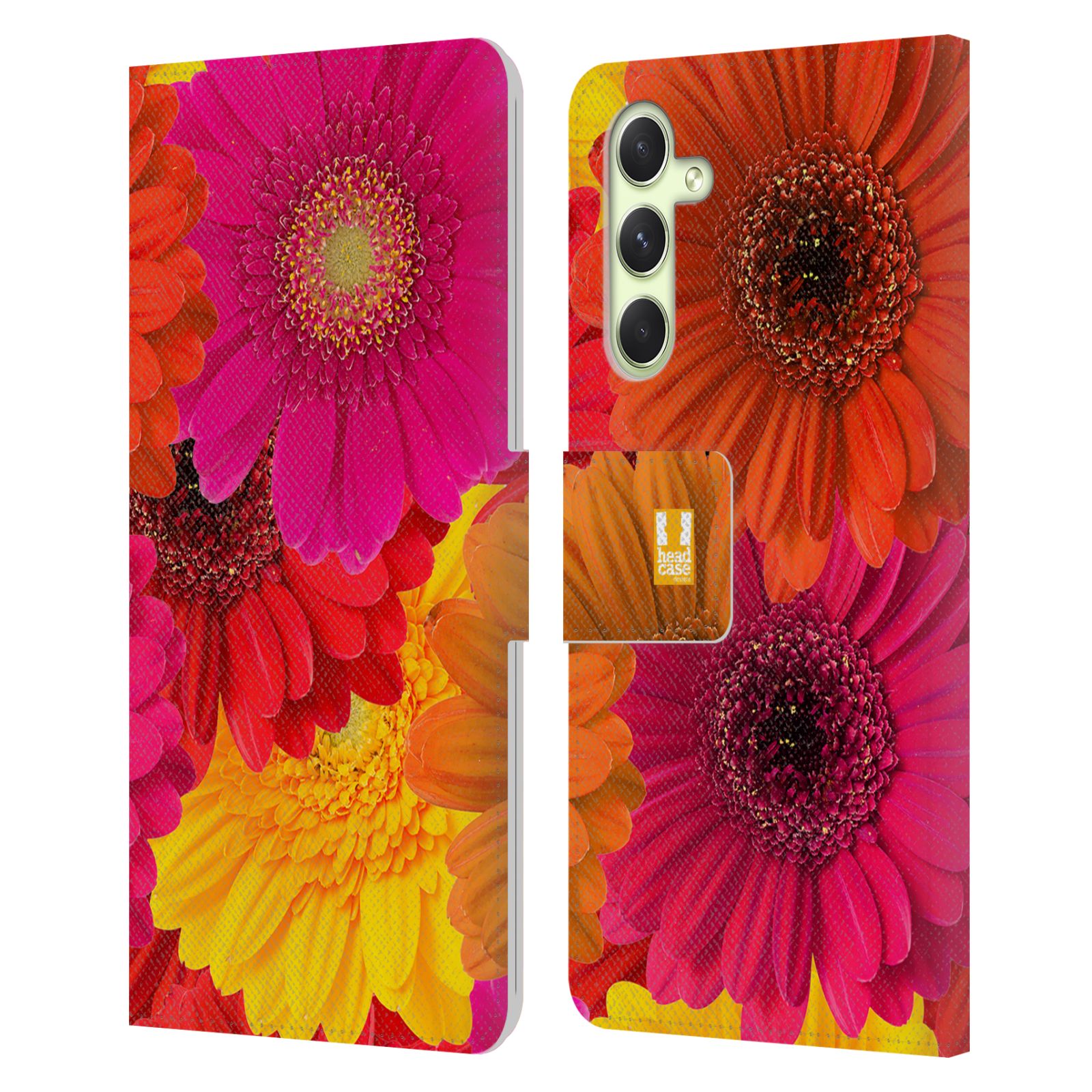 Pouzdro HEAD CASE na mobil Samsung Galaxy A54 5G květy foto fialová, oranžová GERBERA