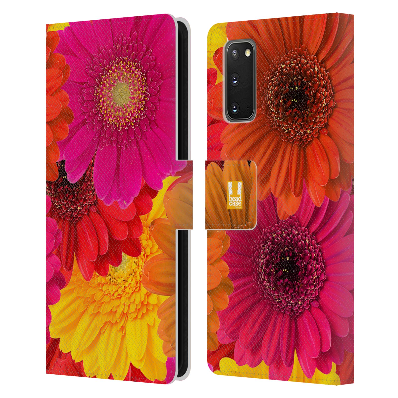Pouzdro na mobil Samsung Galaxy S20 květy foto fialová, oranžová GERBERA