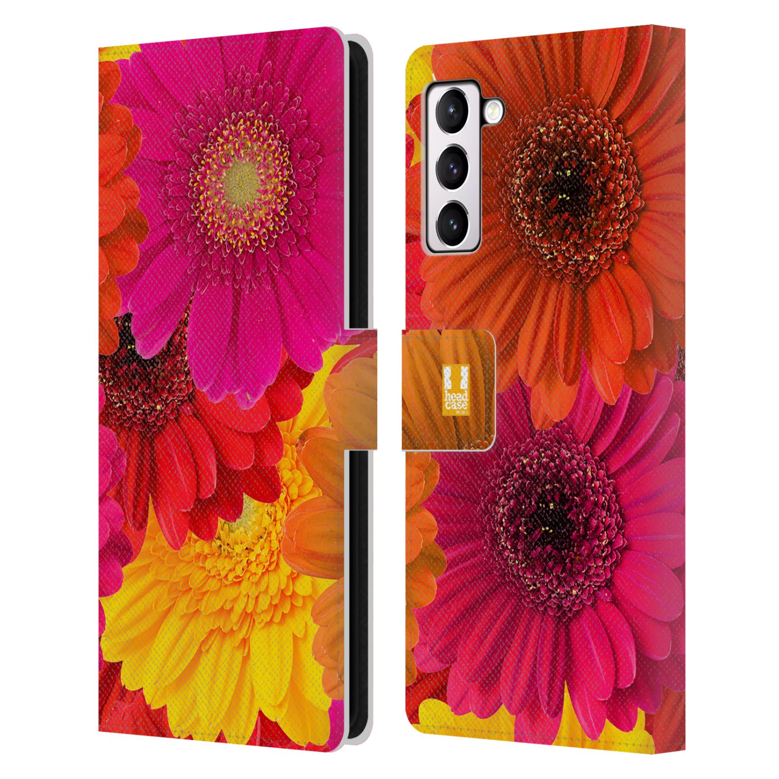 Pouzdro HEAD CASE na mobil Samsung Galaxy S21+ 5G / S21 PLUS 5G květy foto fialová, oranžová GERBERA