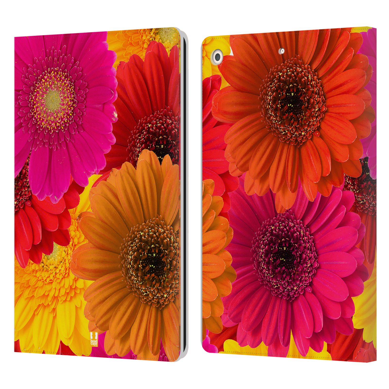 Pouzdro pro tablet Apple Ipad 10.2 - HEAD CASE - květy foto fialová, oranžová GERBERA