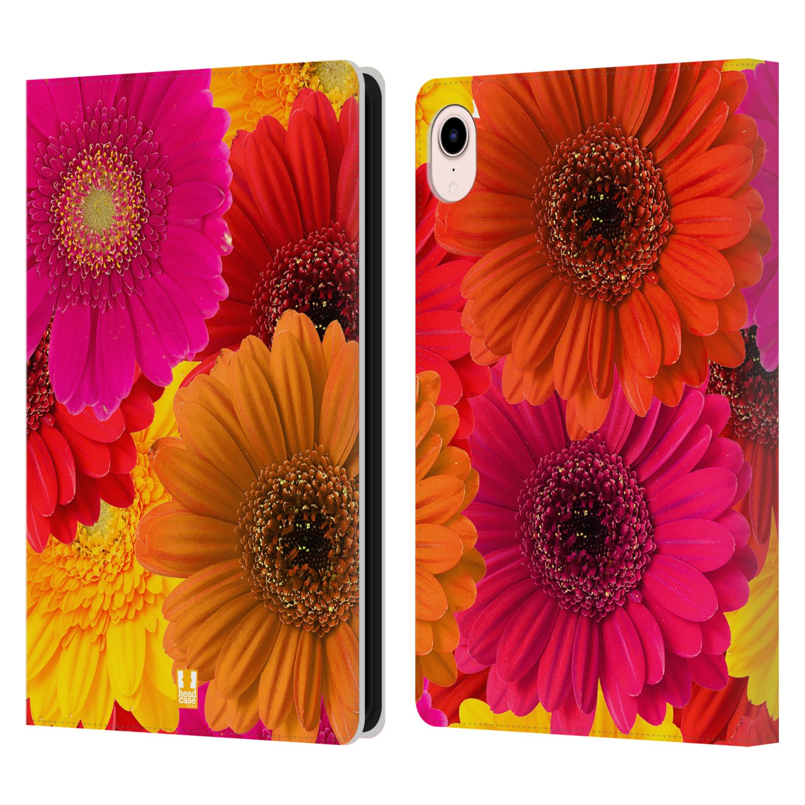 Pouzdro pro tablet Apple Ipad MINI (2021) - HEAD CASE - květy foto fialová, oranžová GERBERA